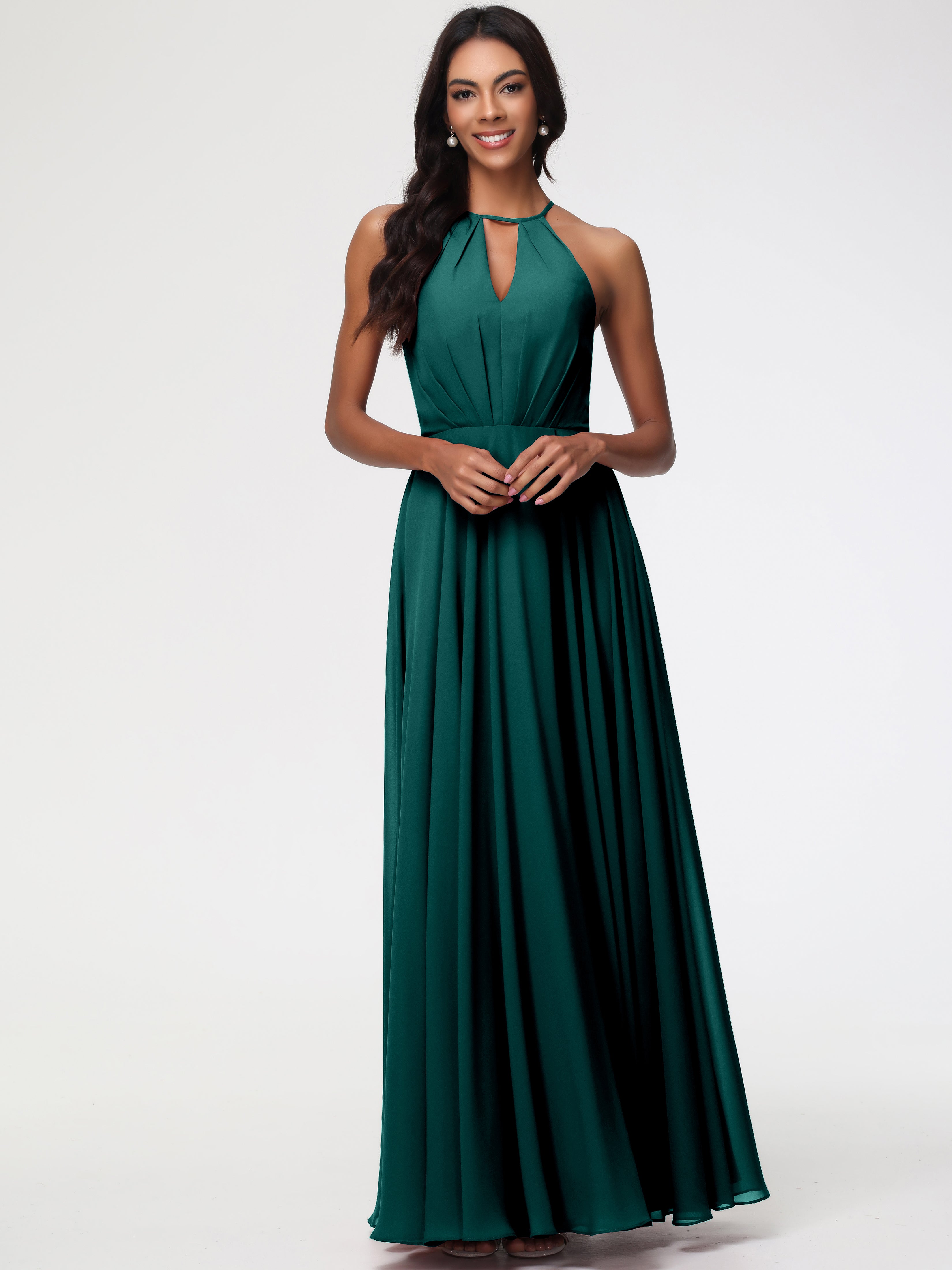 Halter A-Line Sleeveless Floor-Length Split Chiffon Bridesmaid Dresses (Copy)