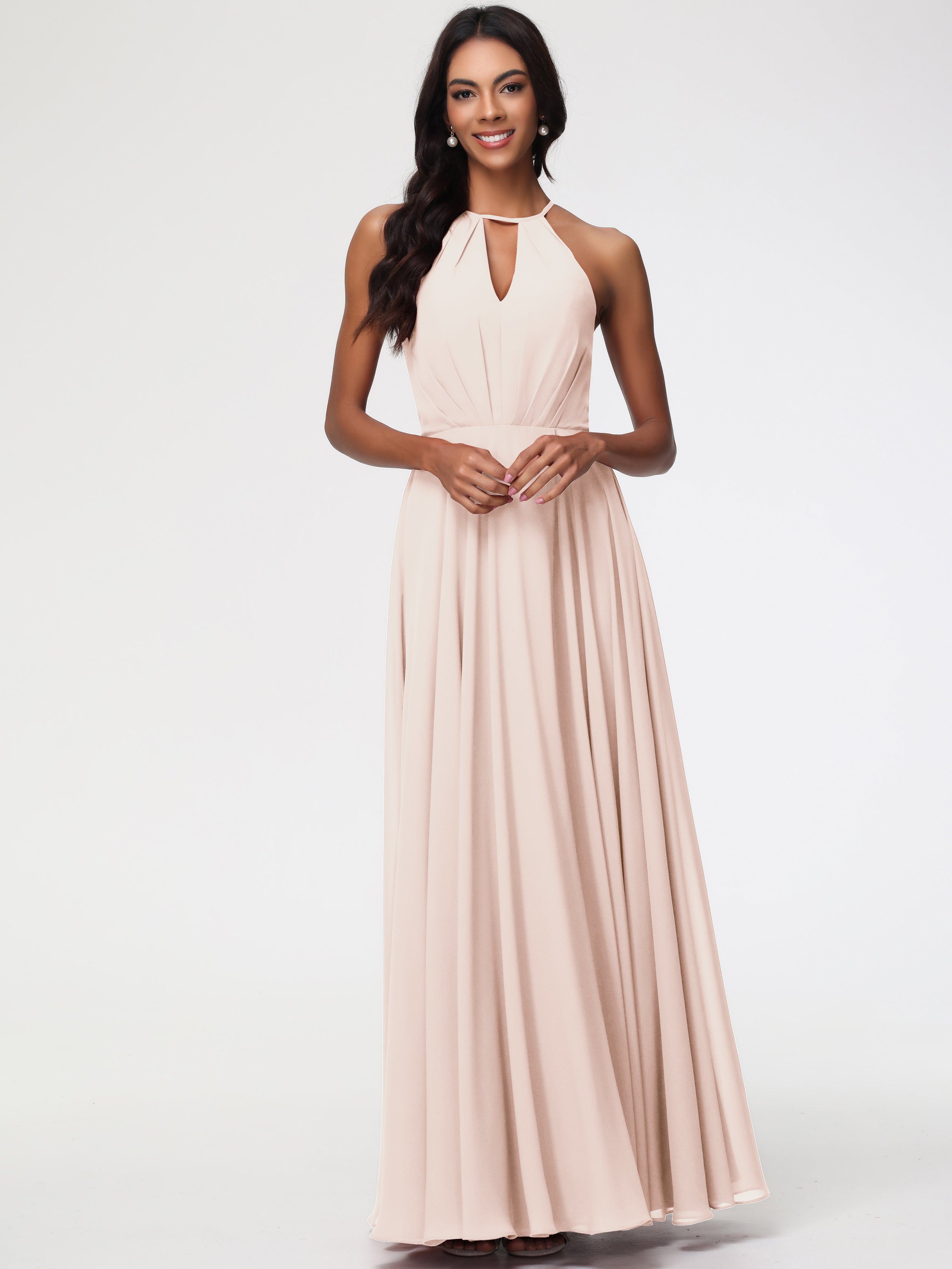 Halter A-Line Sleeveless Floor-Length Split Chiffon Bridesmaid Dresses (Copy)
