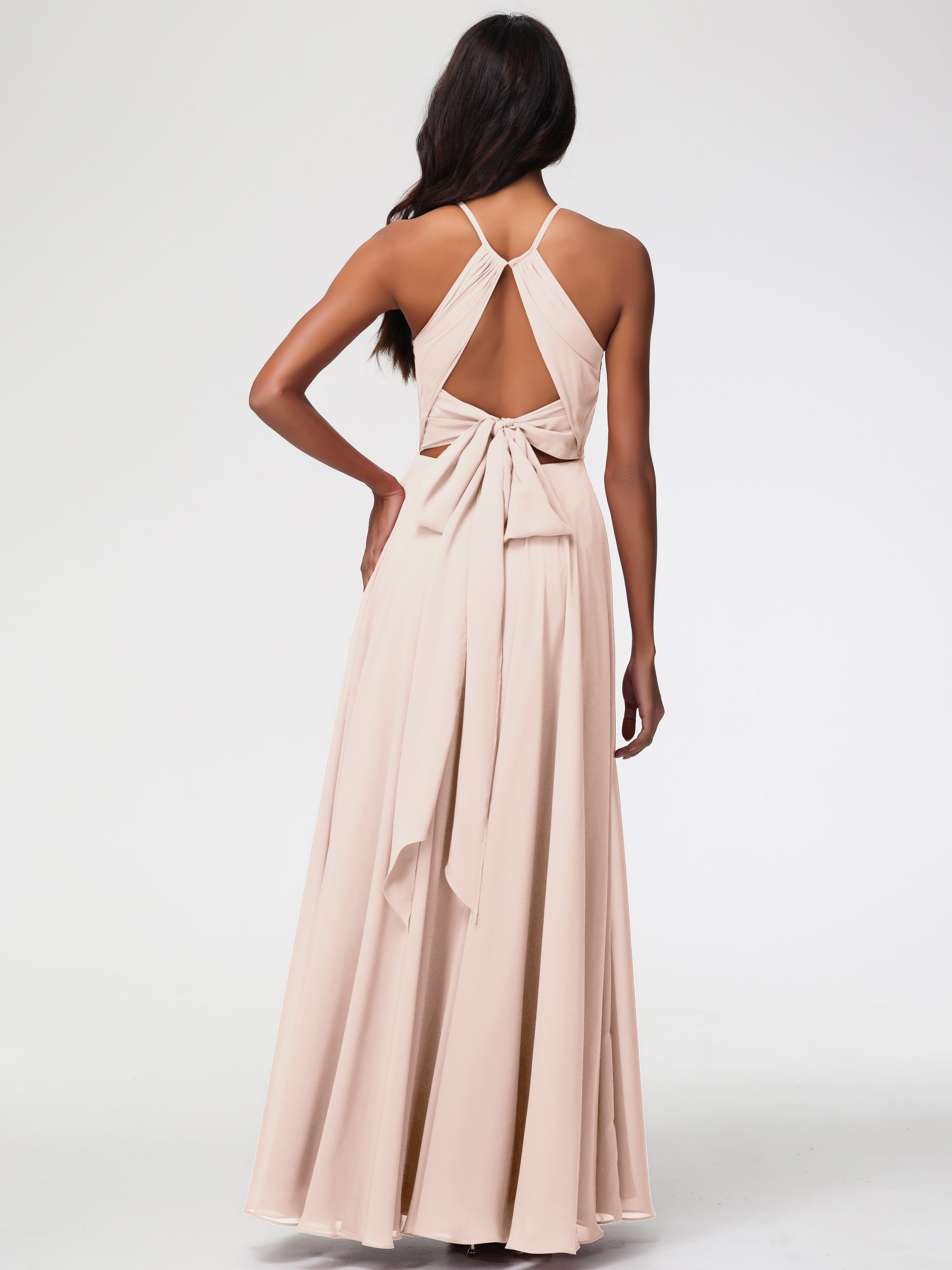 Halter A-Line Sleeveless Floor-Length Split Chiffon Bridesmaid Dresses (Copy)