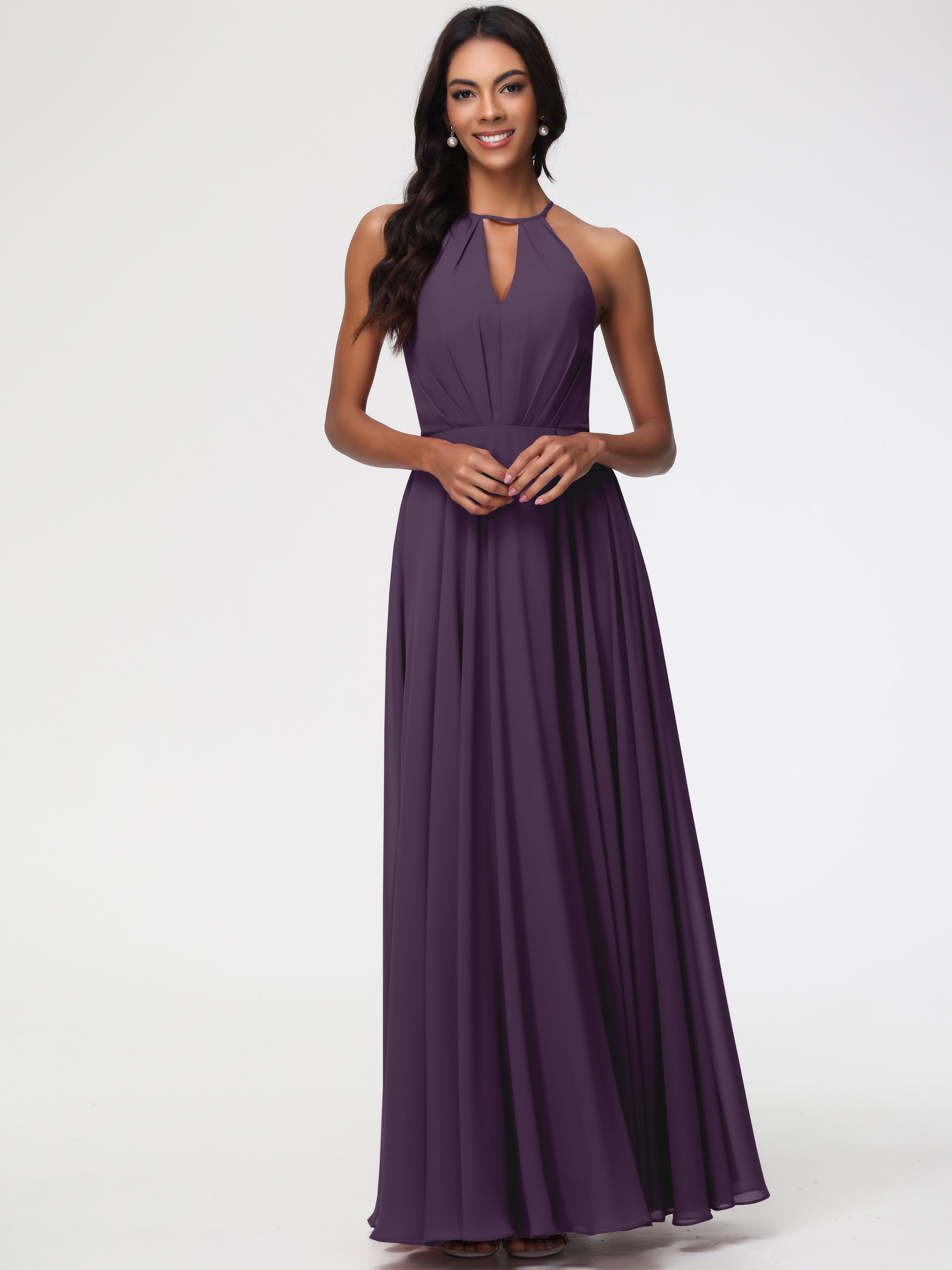 Halter A-Line Sleeveless Floor-Length Split Chiffon Bridesmaid Dresses (Copy)
