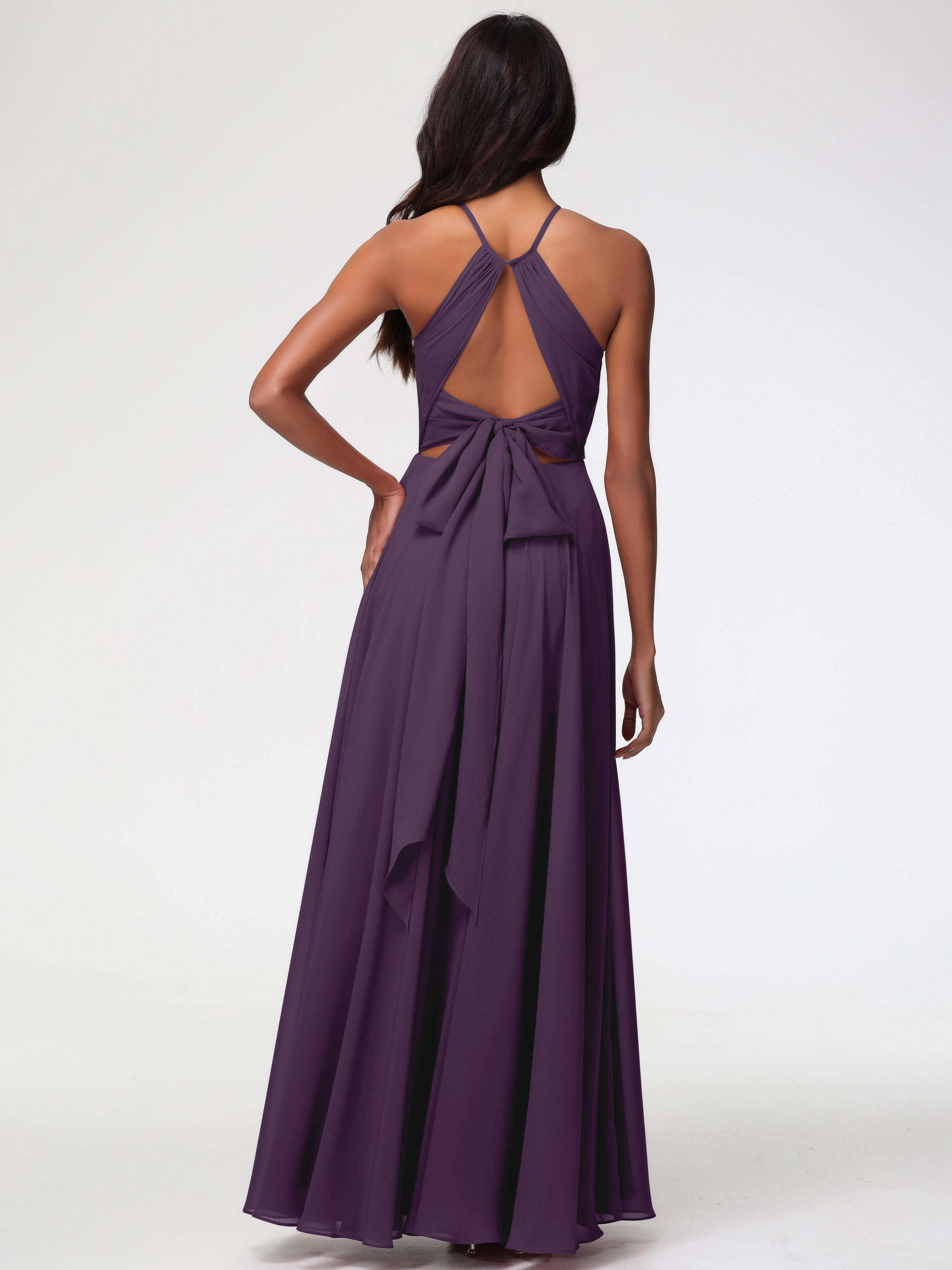 Halter A-Line Sleeveless Floor-Length Split Chiffon Bridesmaid Dresses (Copy)