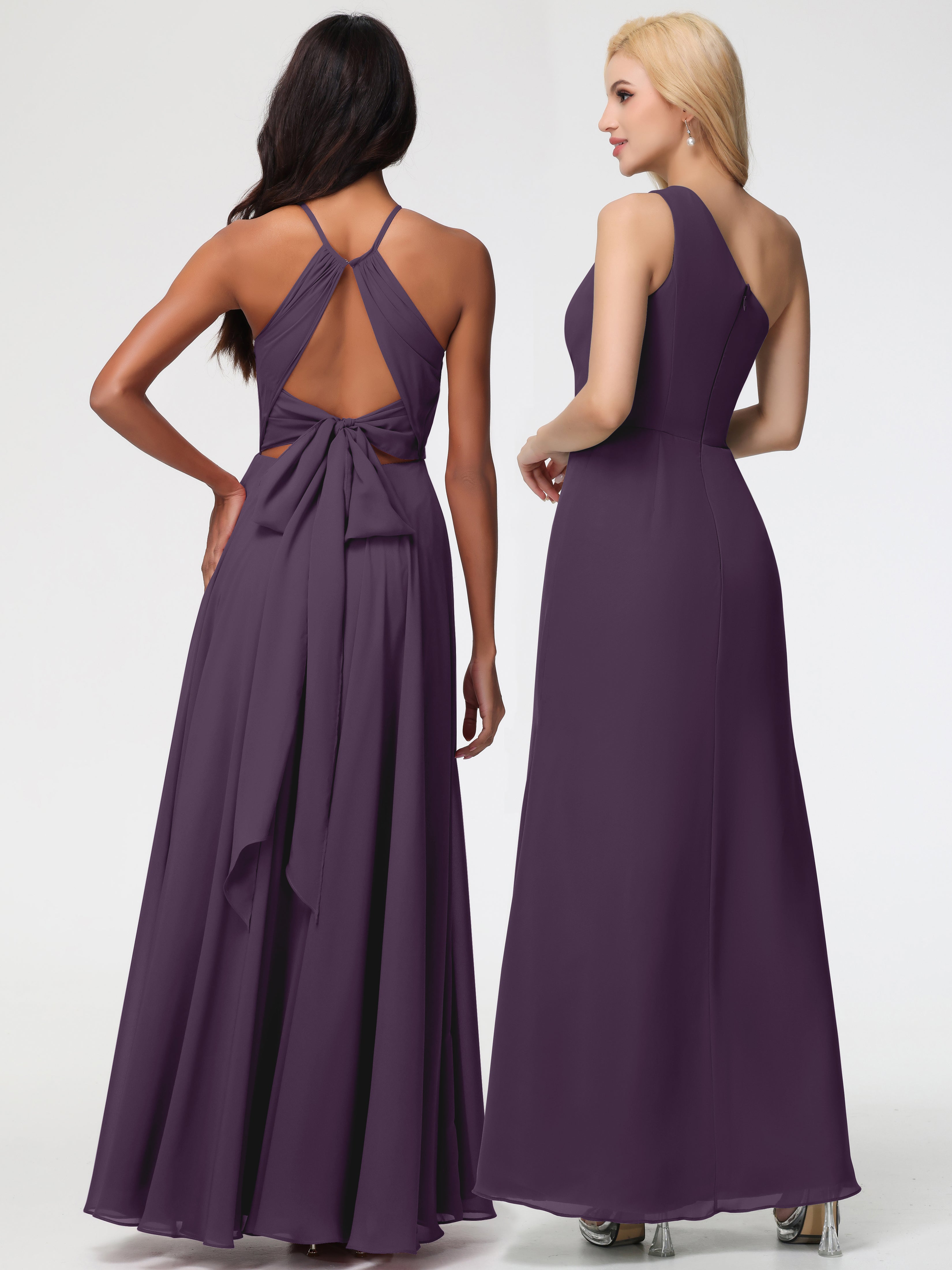 Halter A-Line Sleeveless Floor-Length Split Chiffon Bridesmaid Dresses (Copy)