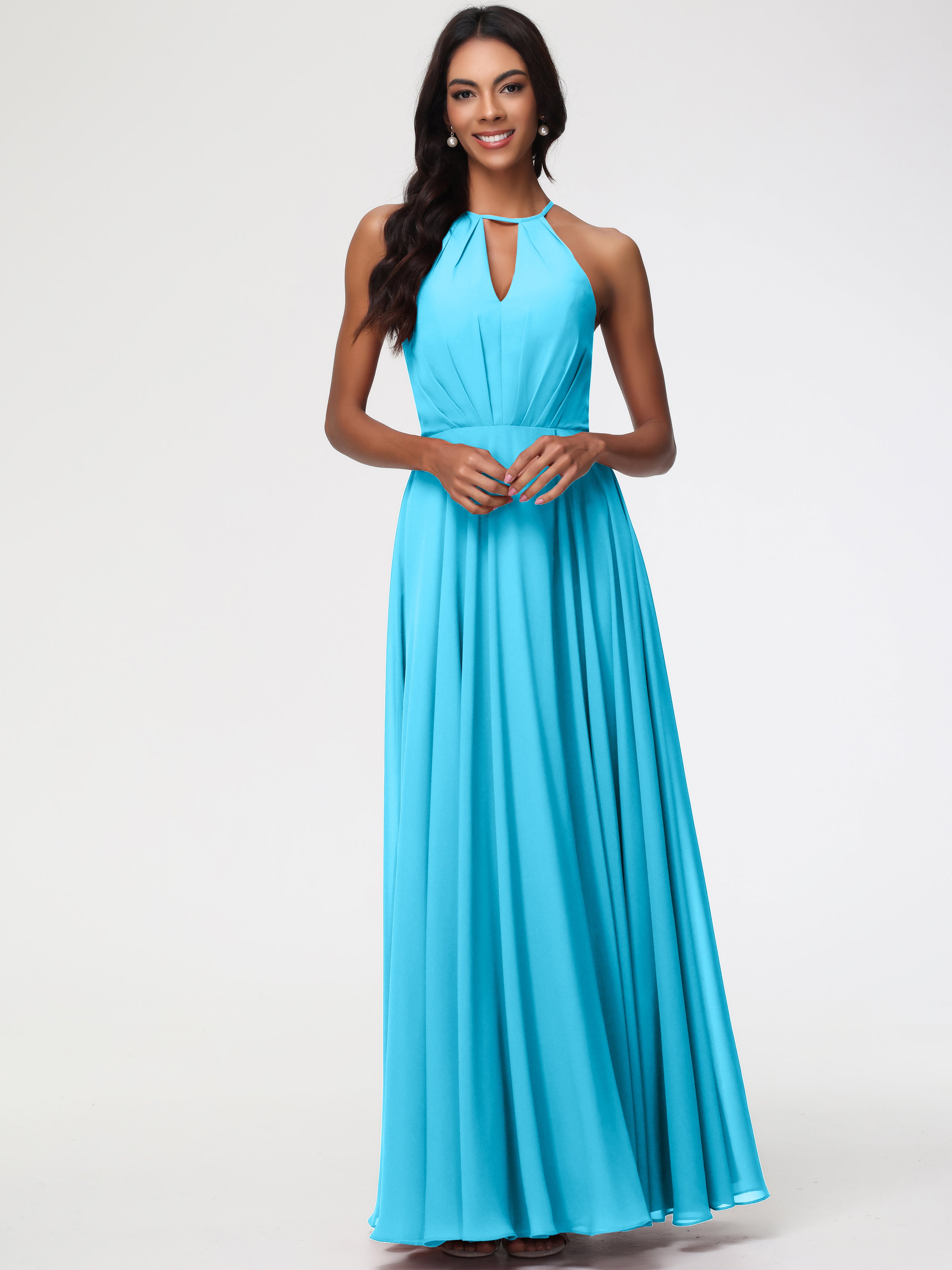 Halter A-Line Sleeveless Floor-Length Split Chiffon Bridesmaid Dresses (Copy)
