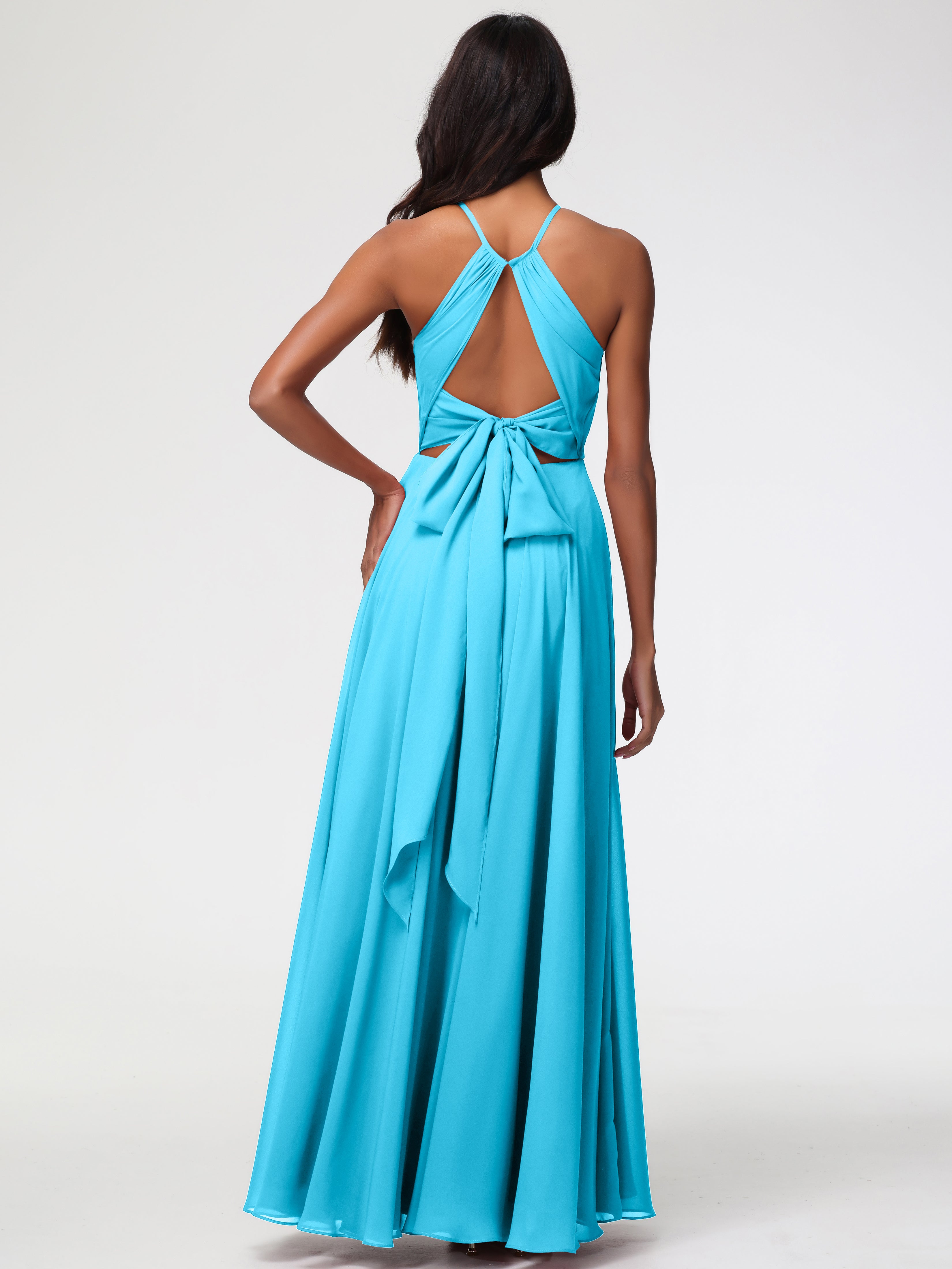 Halter A-Line Sleeveless Floor-Length Split Chiffon Bridesmaid Dresses (Copy)
