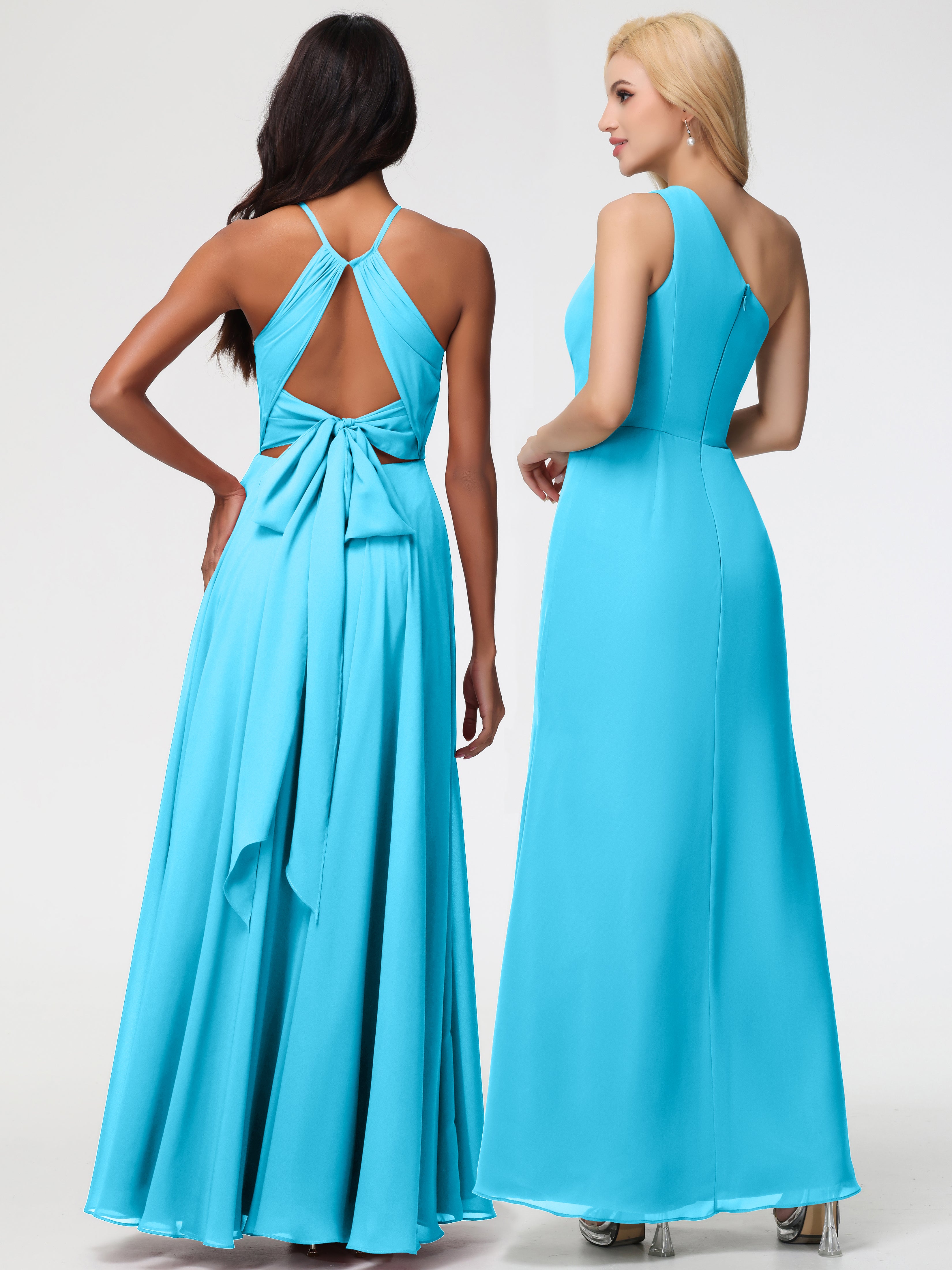 Halter A-Line Sleeveless Floor-Length Split Chiffon Bridesmaid Dresses (Copy)