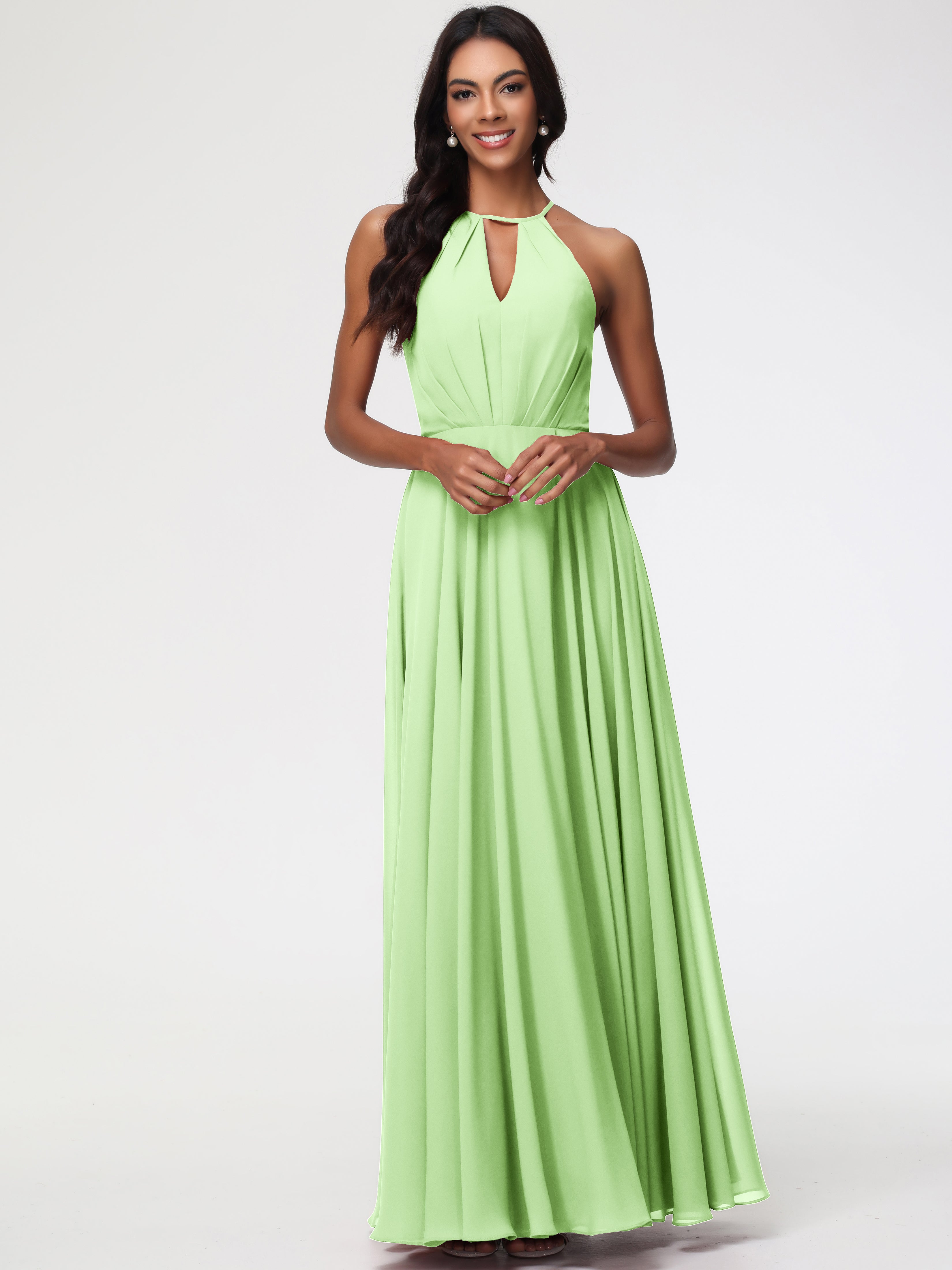 Halter A-Line Sleeveless Floor-Length Split Chiffon Bridesmaid Dresses (Copy)