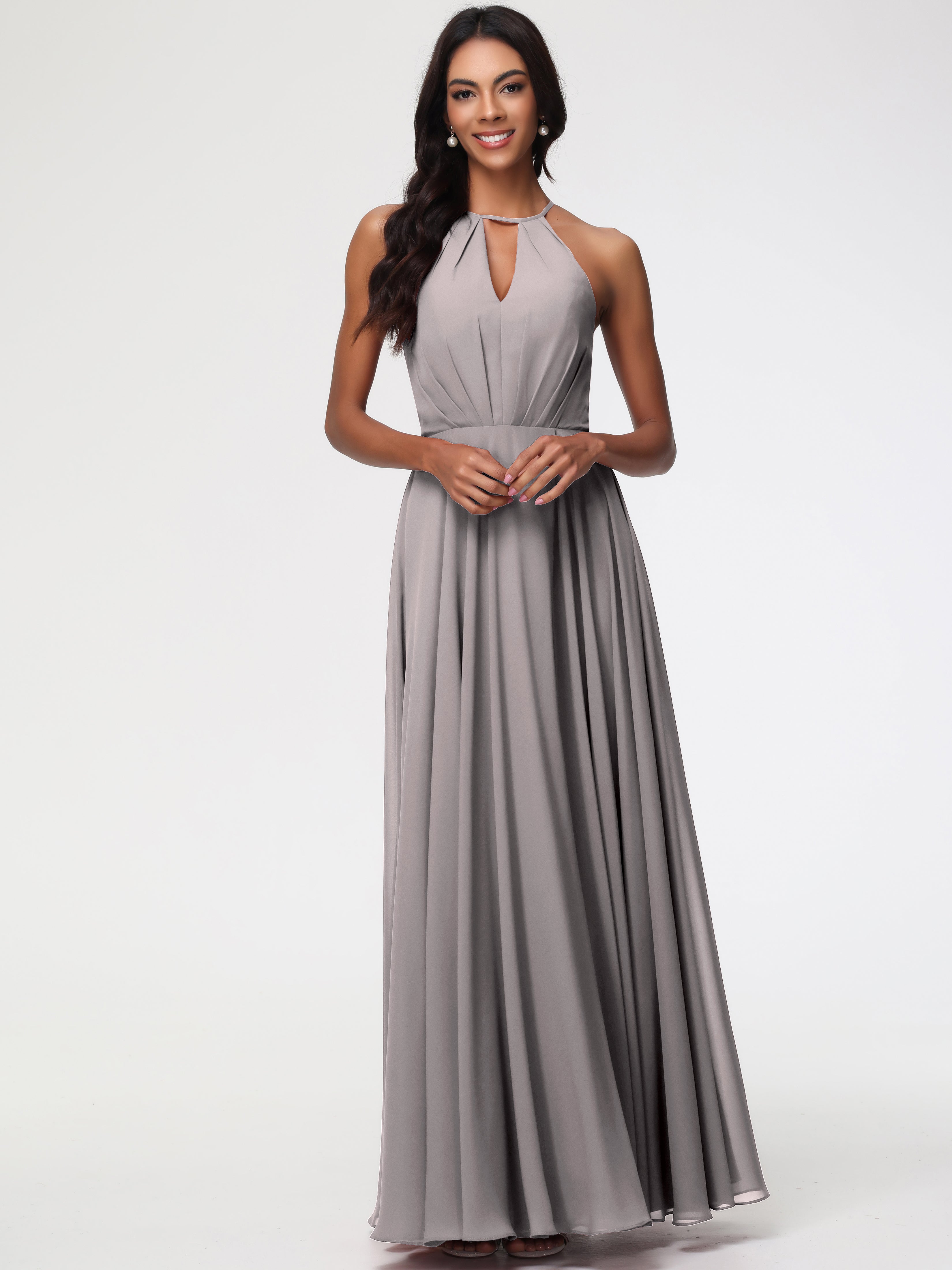 Halter A-Line Sleeveless Floor-Length Split Chiffon Bridesmaid Dresses (Copy)