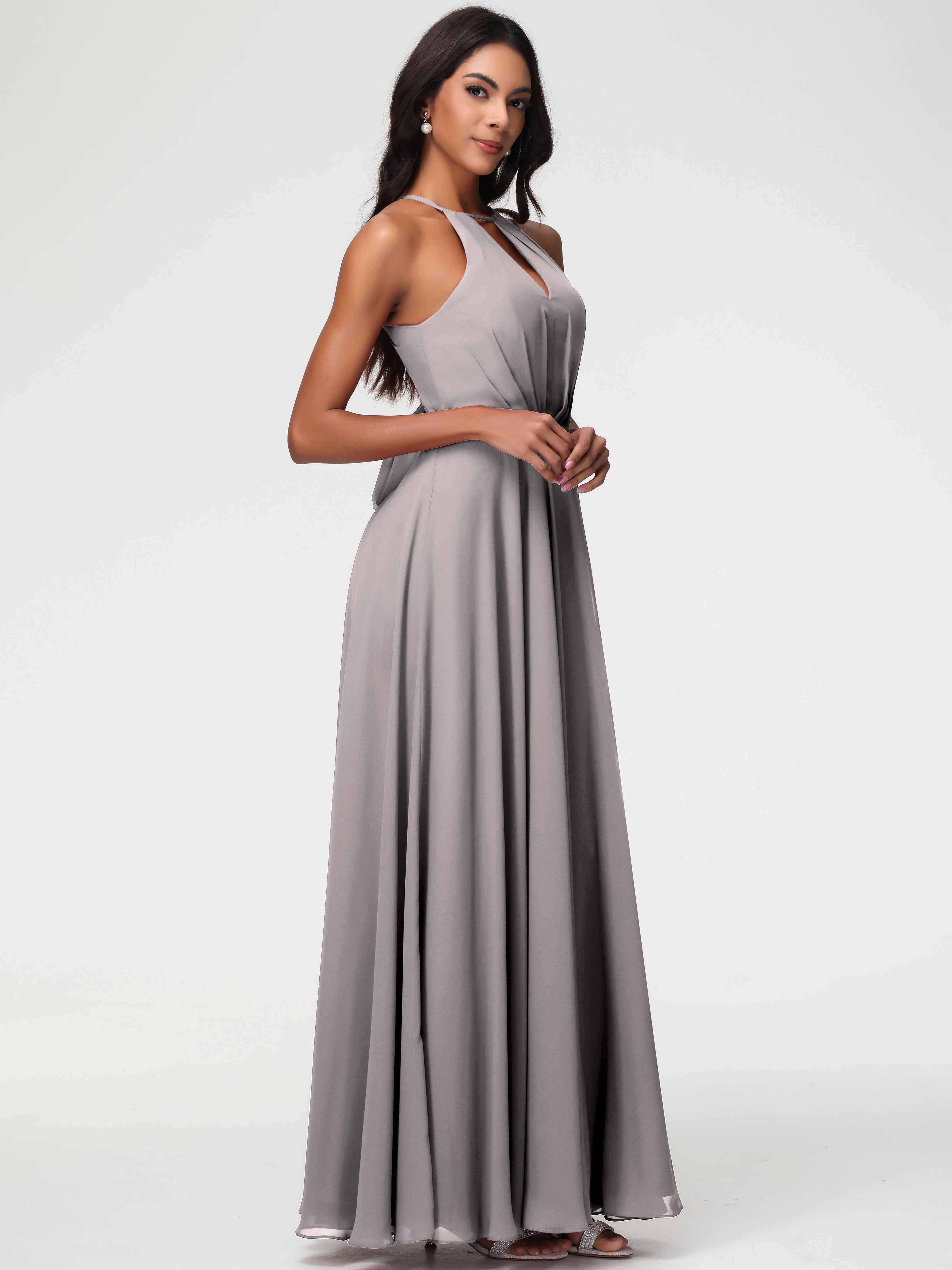 Halter A-Line Sleeveless Floor-Length Split Chiffon Bridesmaid Dresses (Copy)