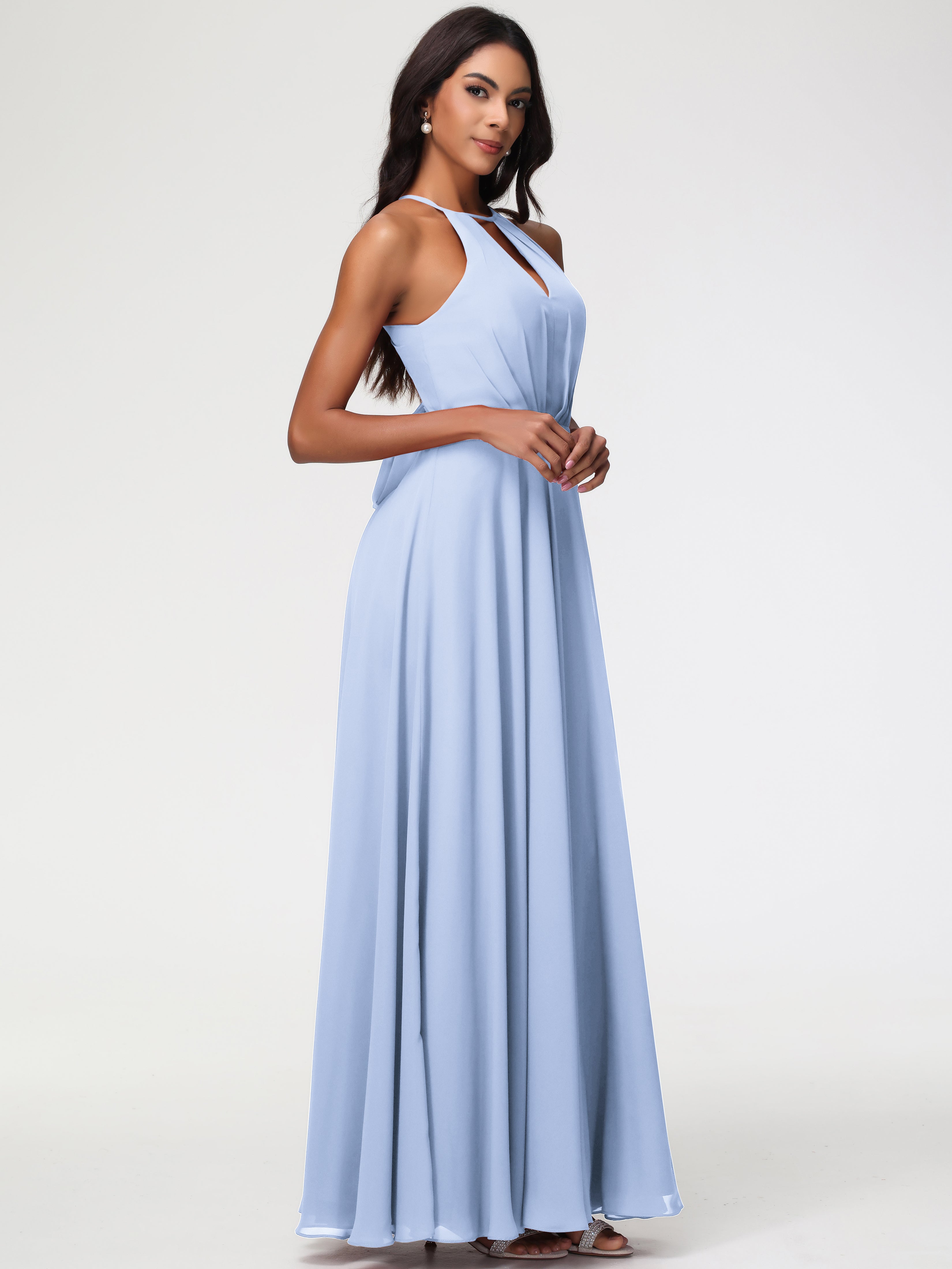 Halter A-Line Sleeveless Floor-Length Split Chiffon Bridesmaid Dresses (Copy)