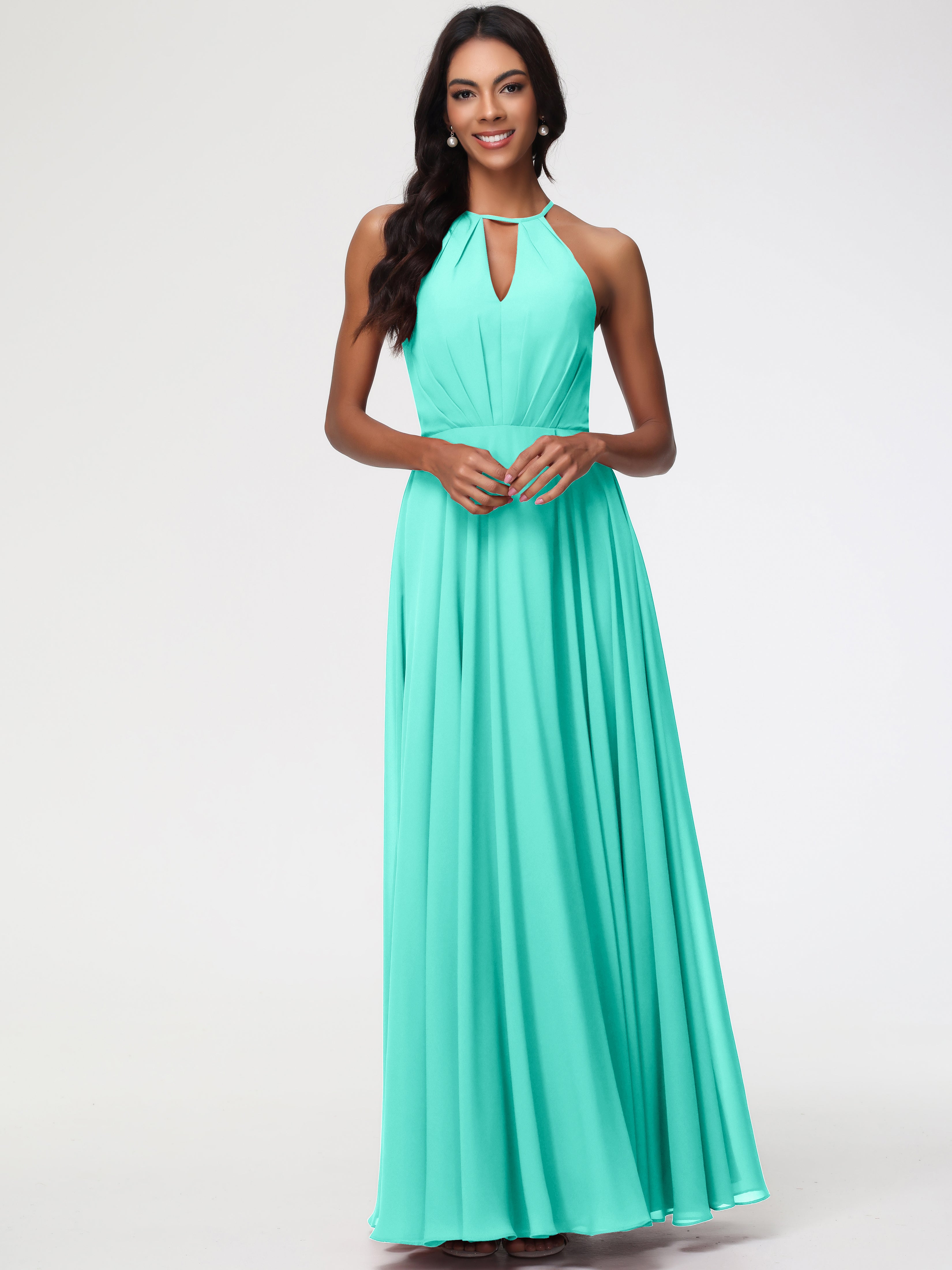Halter A-Line Sleeveless Floor-Length Split Chiffon Bridesmaid Dresses (Copy)
