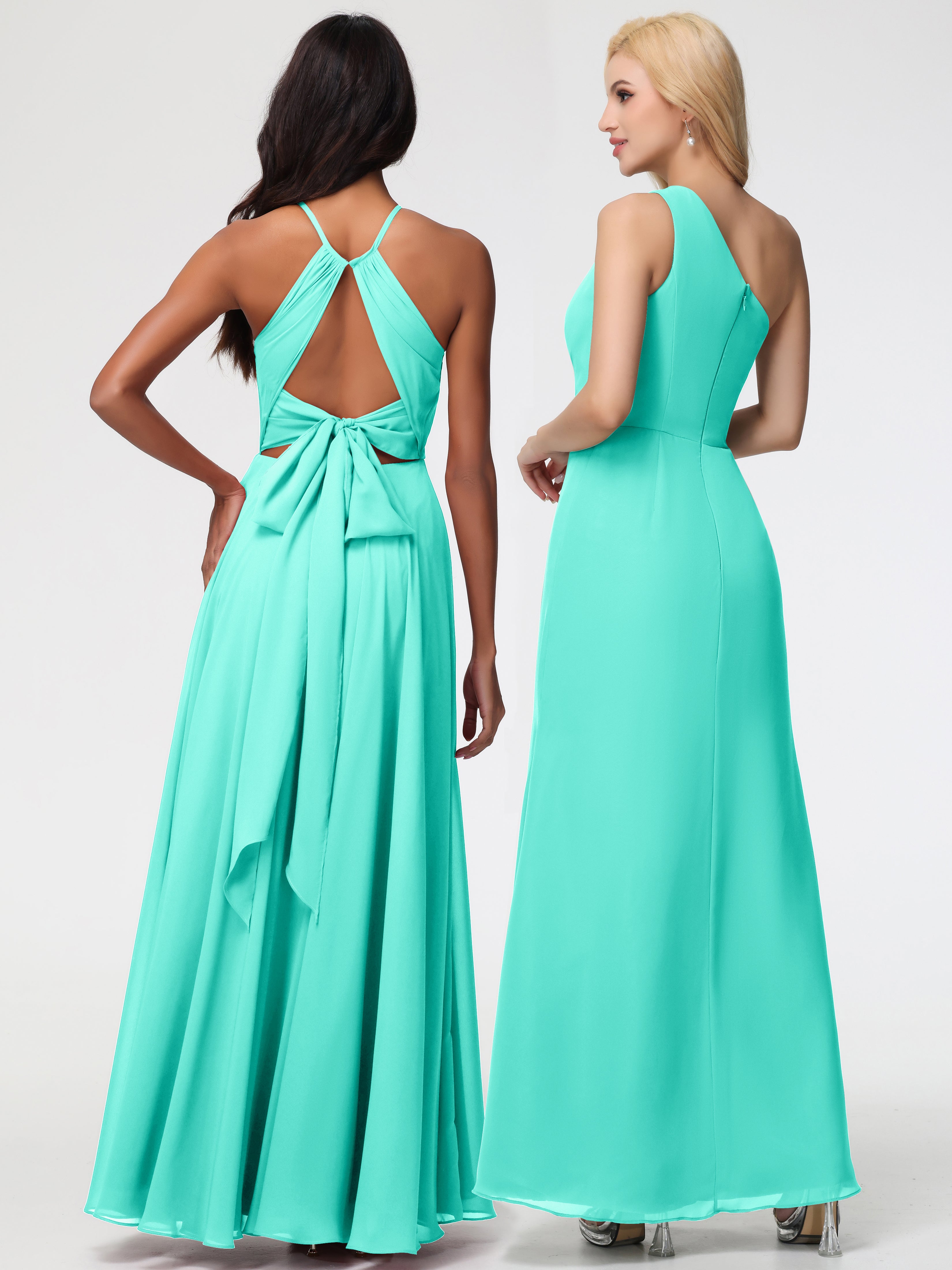 Halter A-Line Sleeveless Floor-Length Split Chiffon Bridesmaid Dresses (Copy)