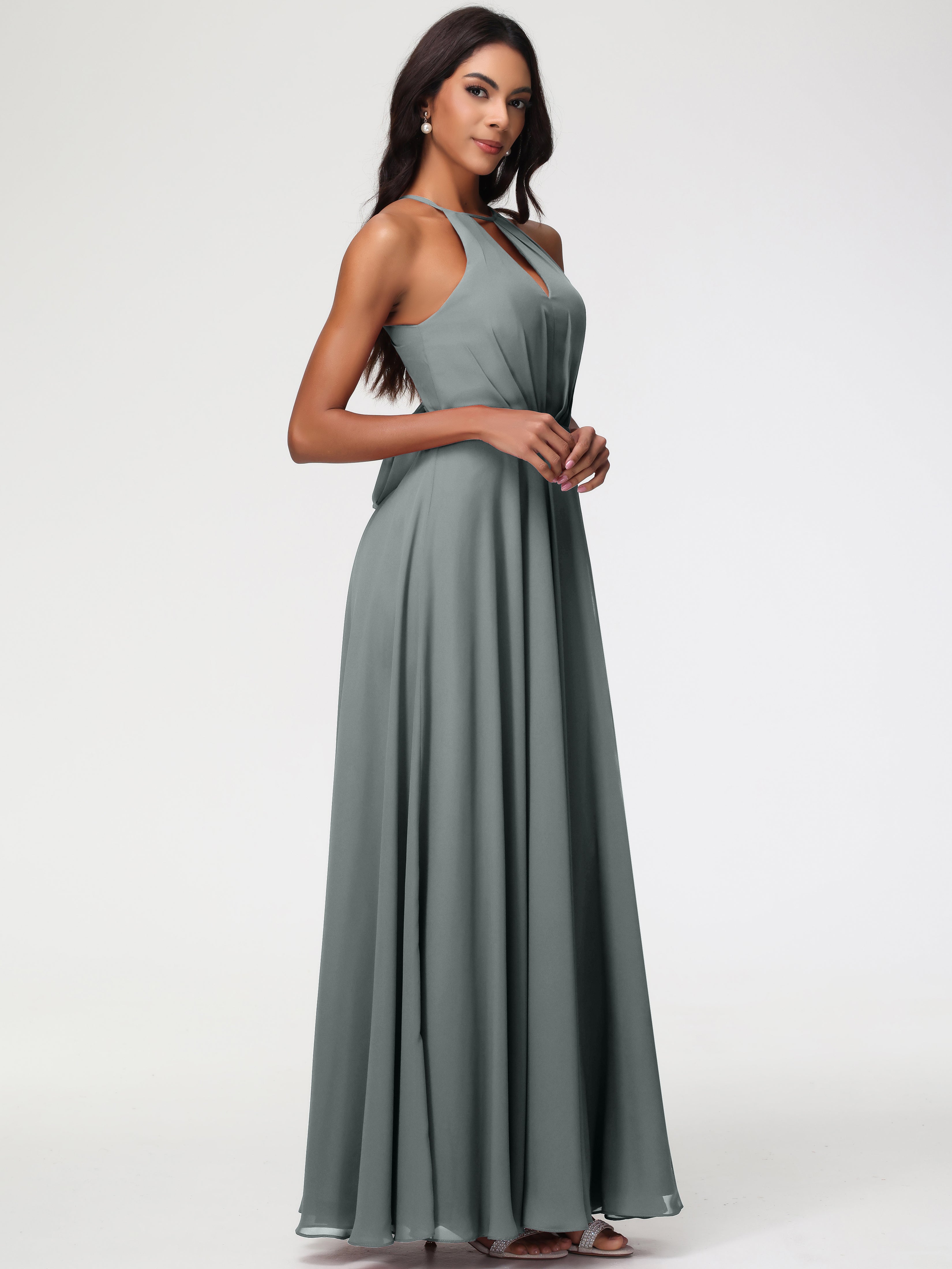 Halter A-Line Sleeveless Floor-Length Split Chiffon Bridesmaid Dresses (Copy)