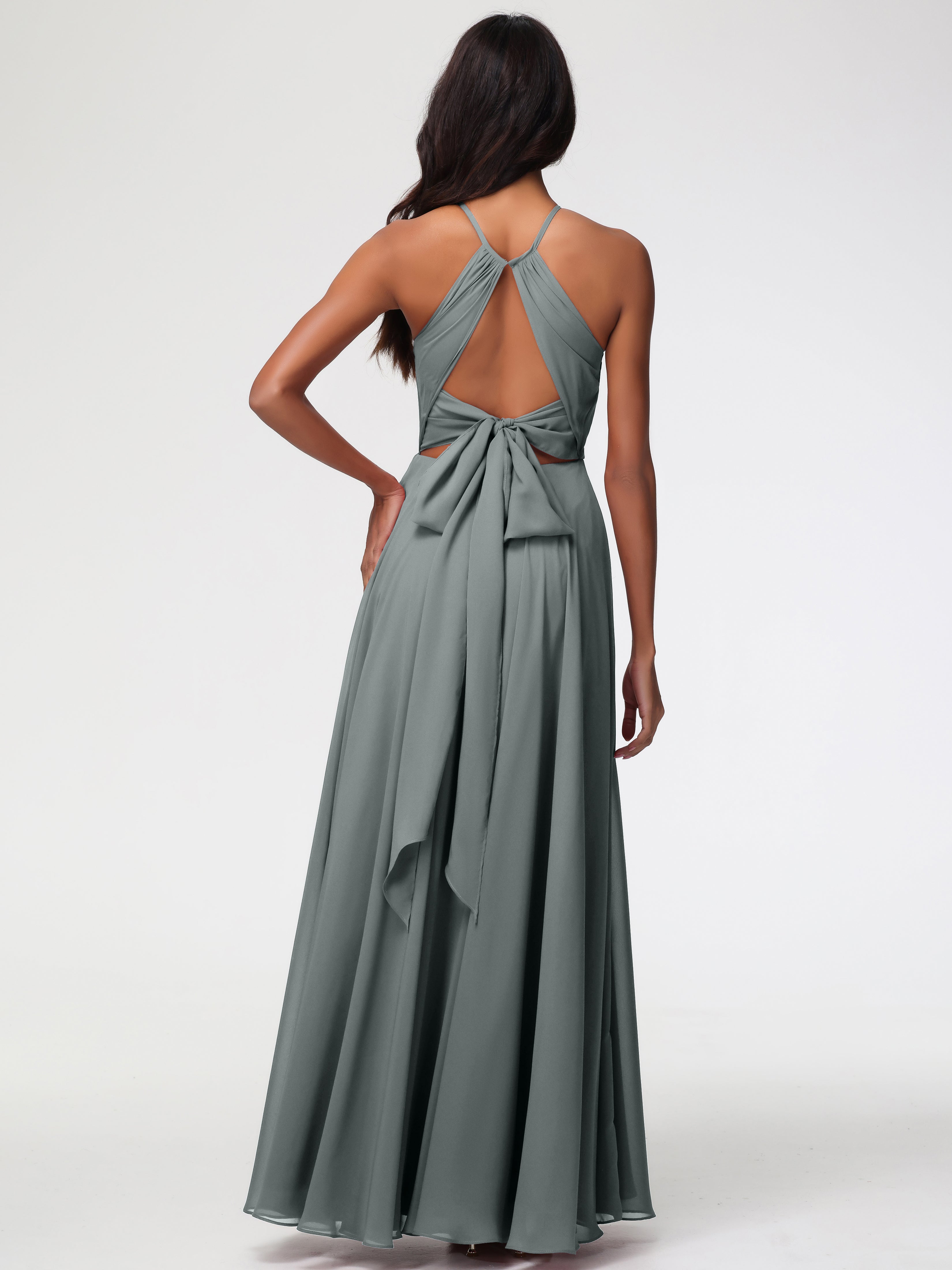 Halter A-Line Sleeveless Floor-Length Split Chiffon Bridesmaid Dresses (Copy)