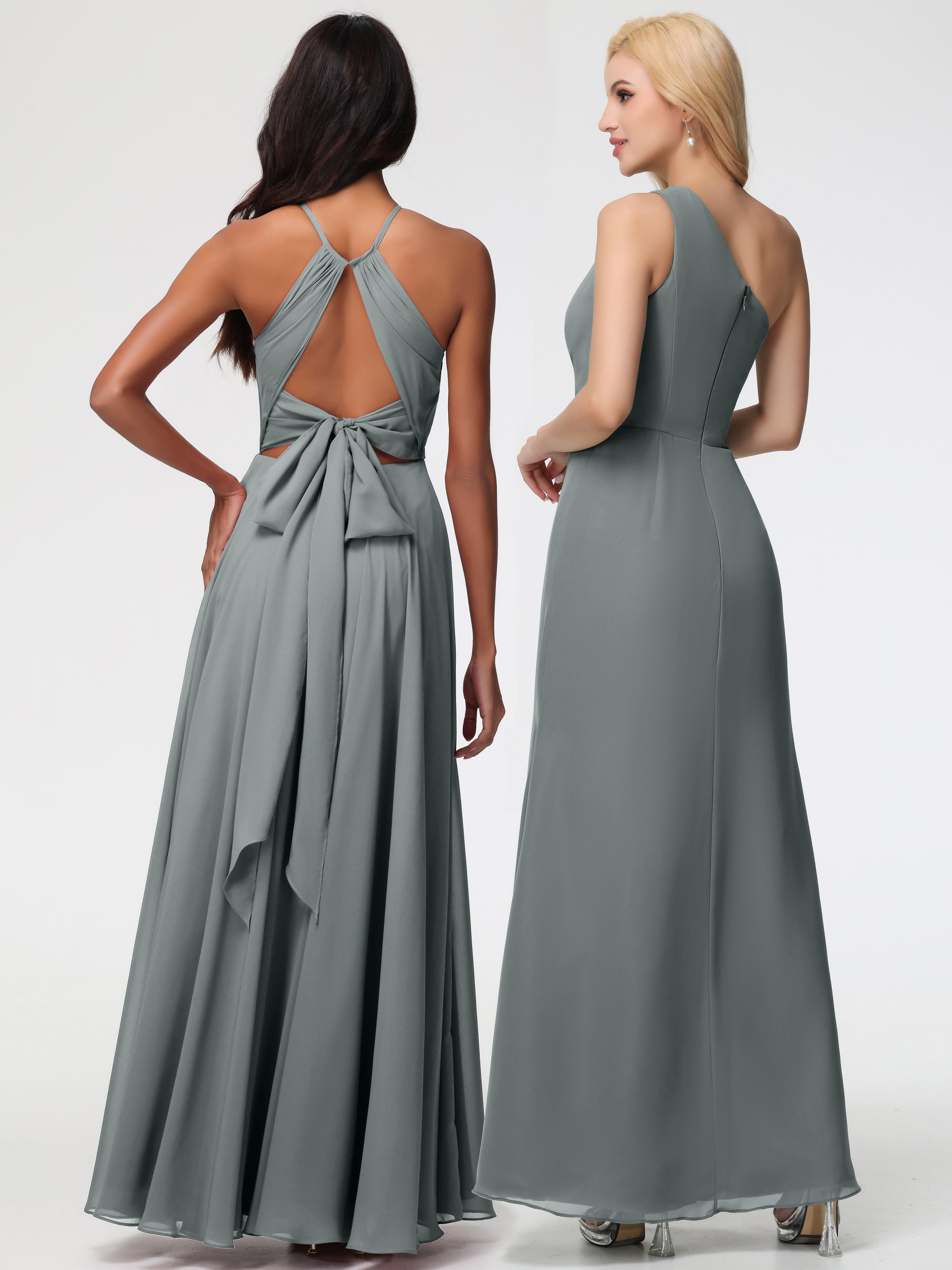 Halter A-Line Sleeveless Floor-Length Split Chiffon Bridesmaid Dresses (Copy)