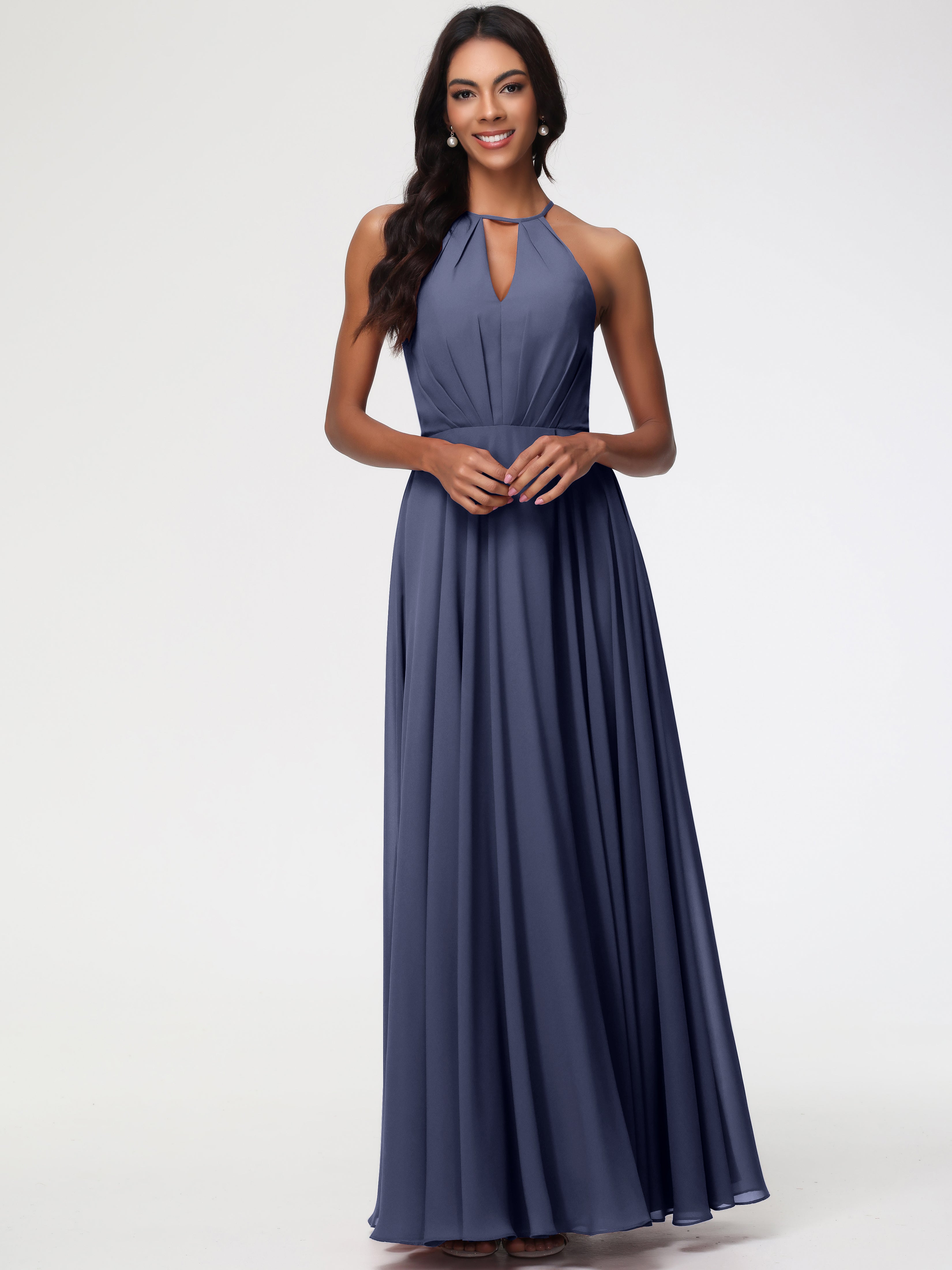 Halter A-Line Sleeveless Floor-Length Split Chiffon Bridesmaid Dresses (Copy)