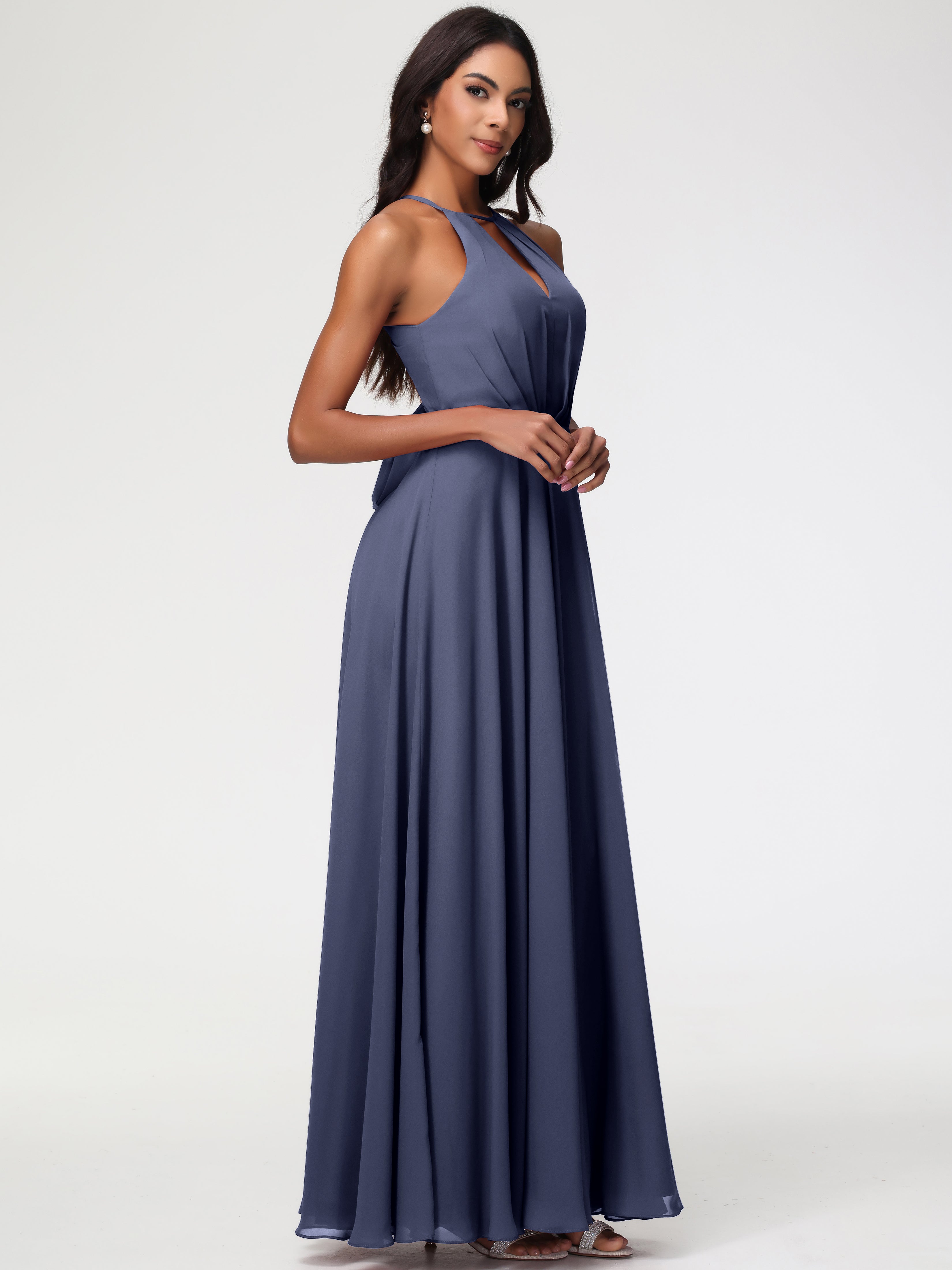 Halter A-Line Sleeveless Floor-Length Split Chiffon Bridesmaid Dresses (Copy)