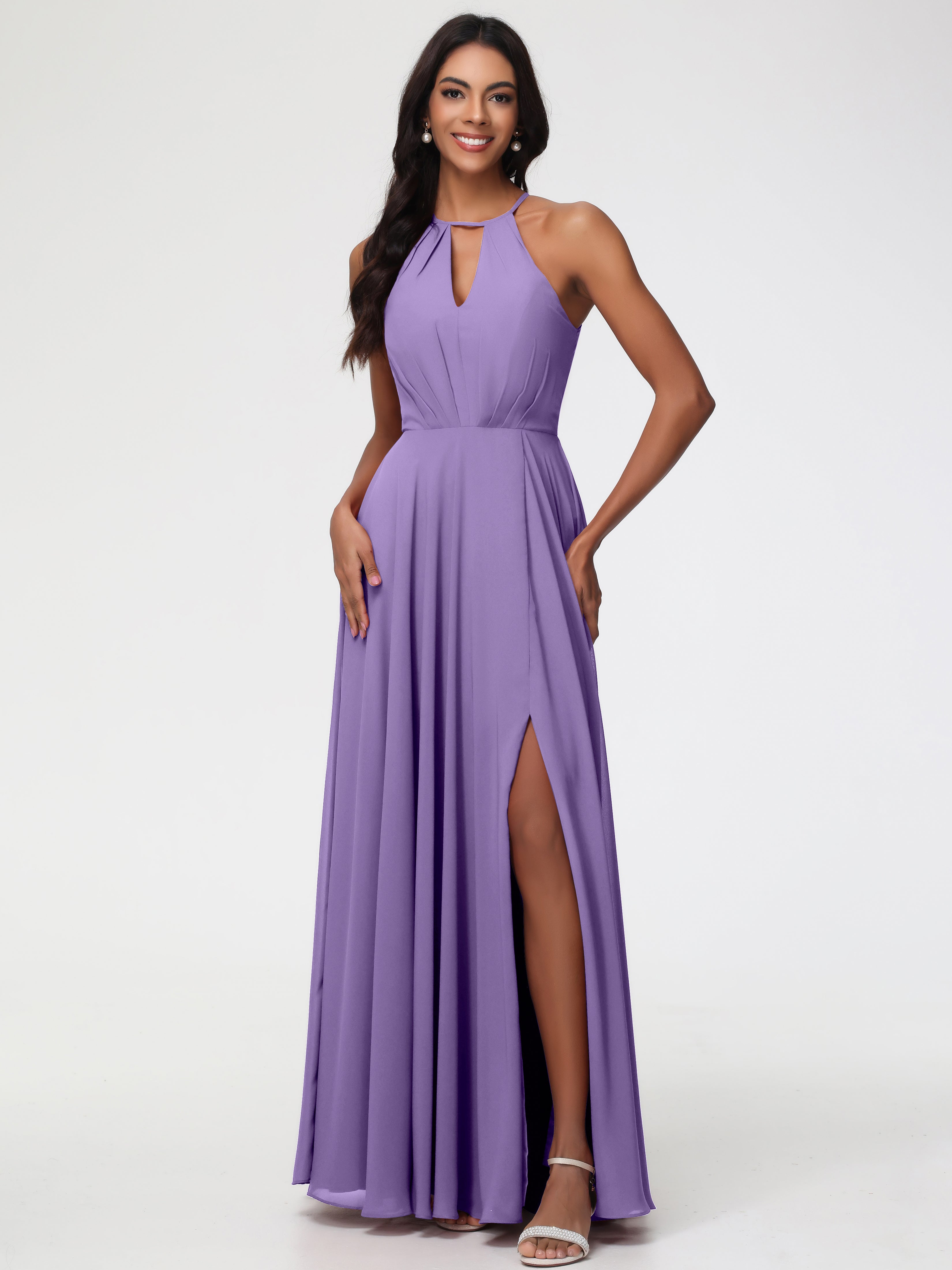 Halter A-Line Sleeveless Floor-Length Split Chiffon Bridesmaid Dresses (Copy)
