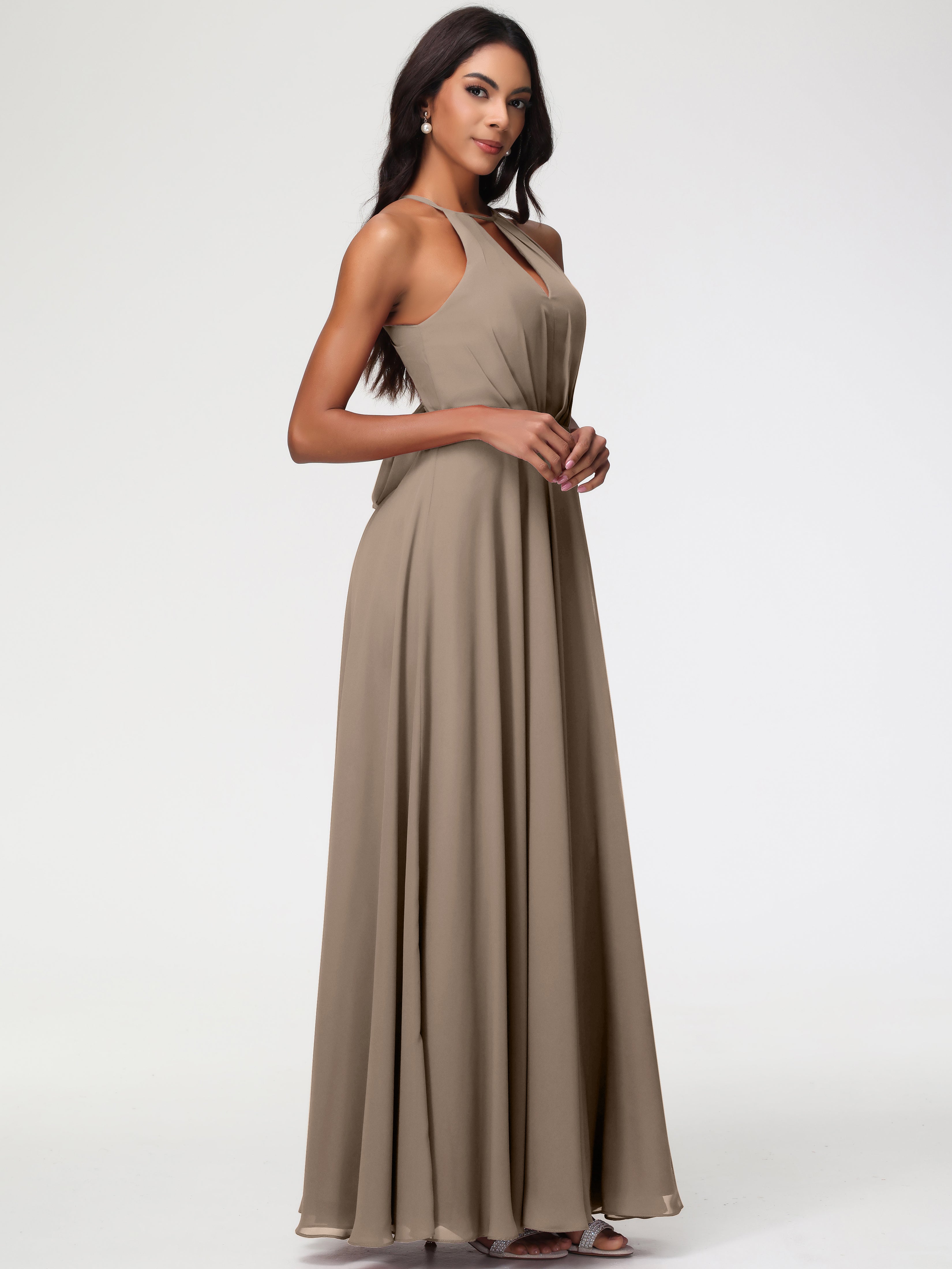 Halter A-Line Sleeveless Floor-Length Split Chiffon Bridesmaid Dresses (Copy)