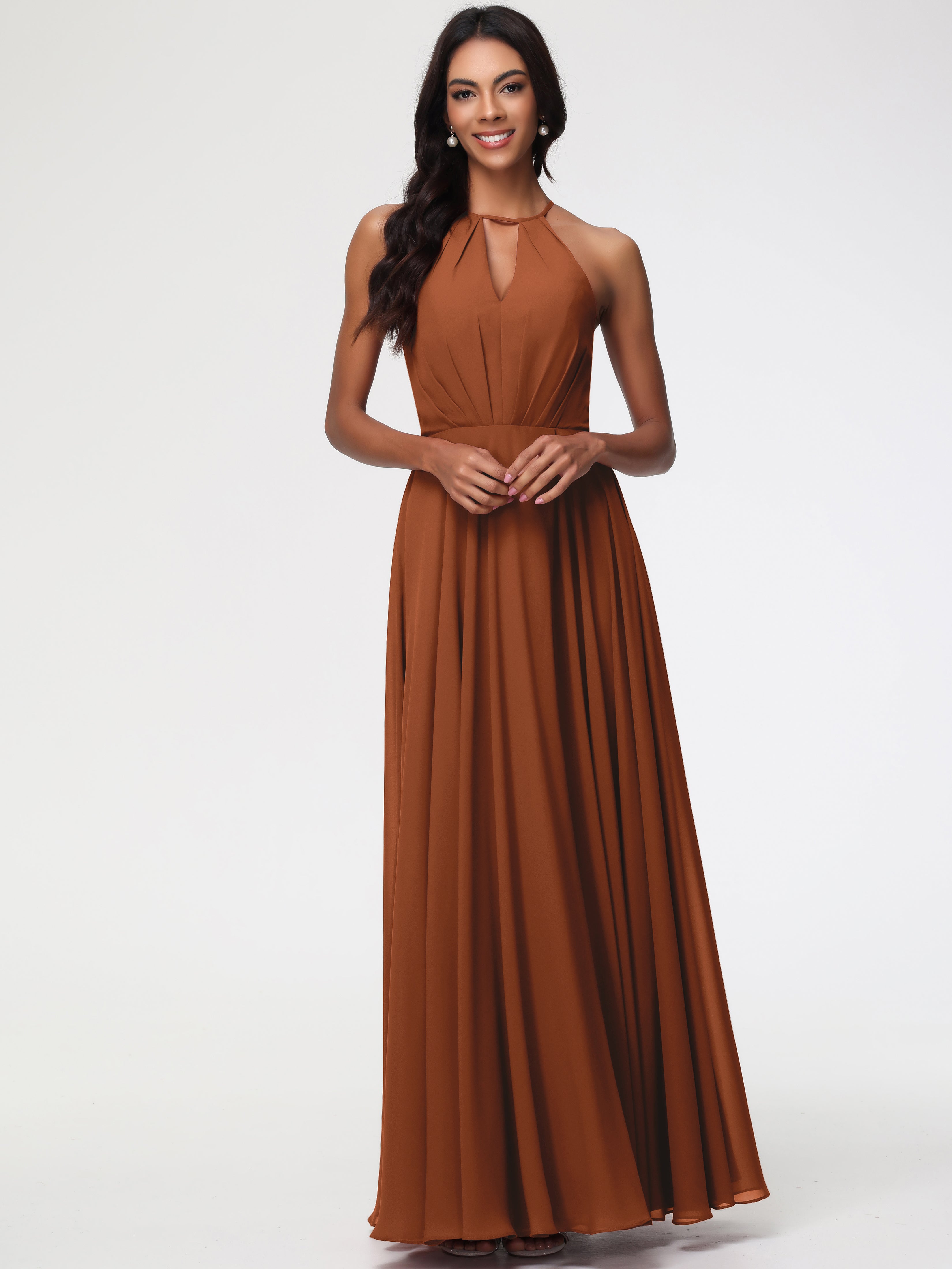 Halter A-Line Sleeveless Floor-Length Split Chiffon Bridesmaid Dresses (Copy)