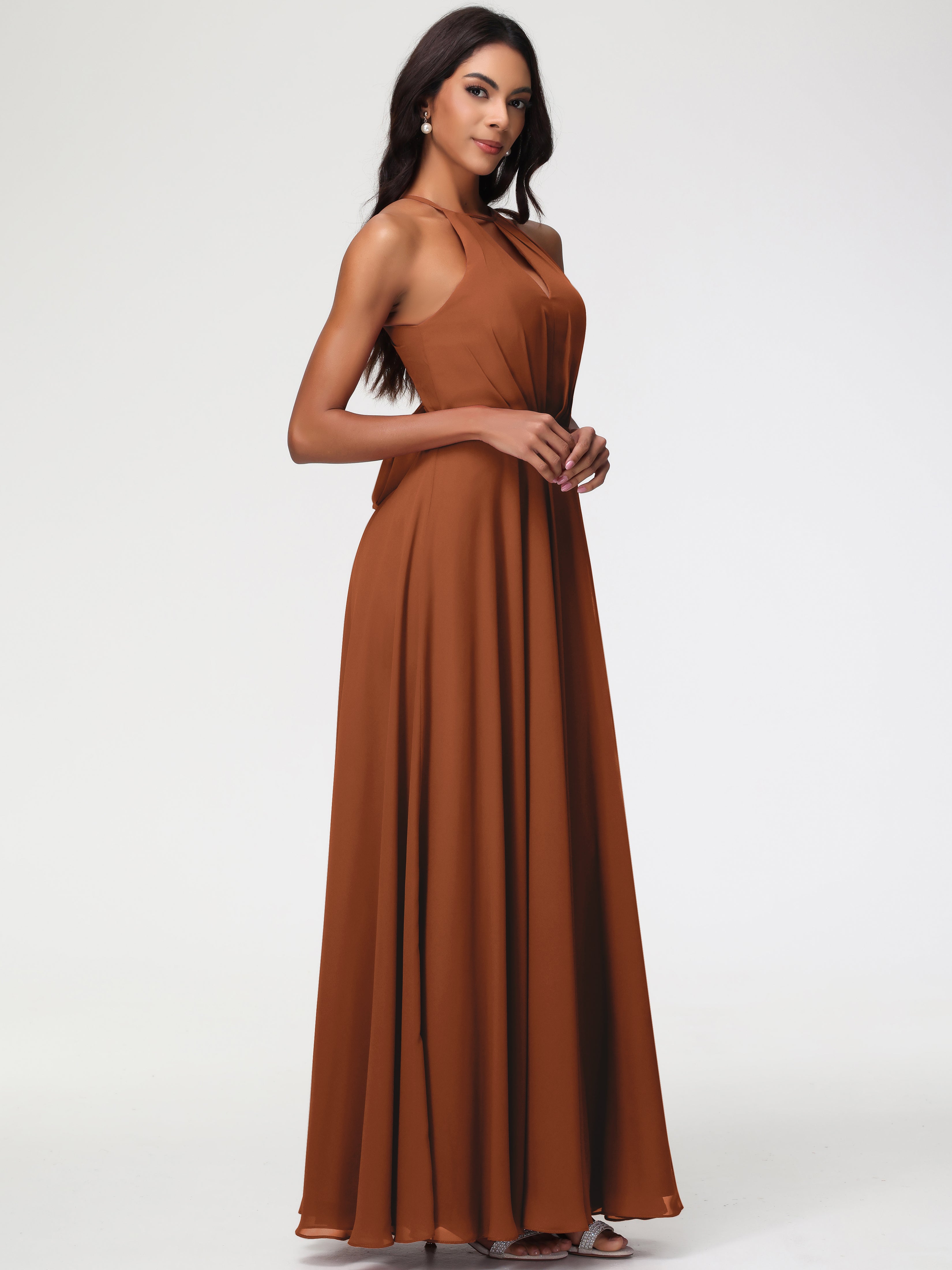 Halter A-Line Sleeveless Floor-Length Split Chiffon Bridesmaid Dresses (Copy)