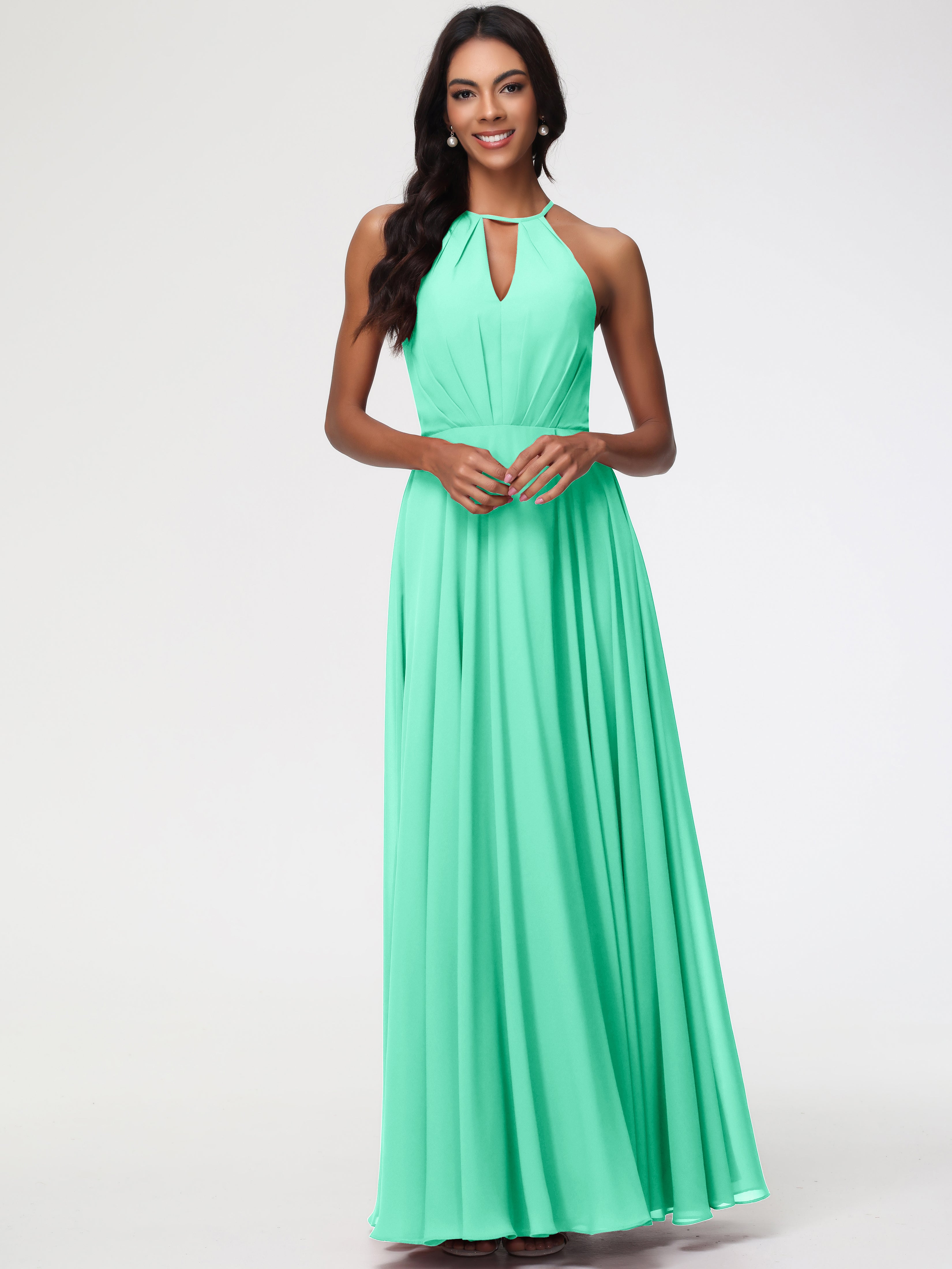 Halter A-Line Sleeveless Floor-Length Split Chiffon Bridesmaid Dresses (Copy)