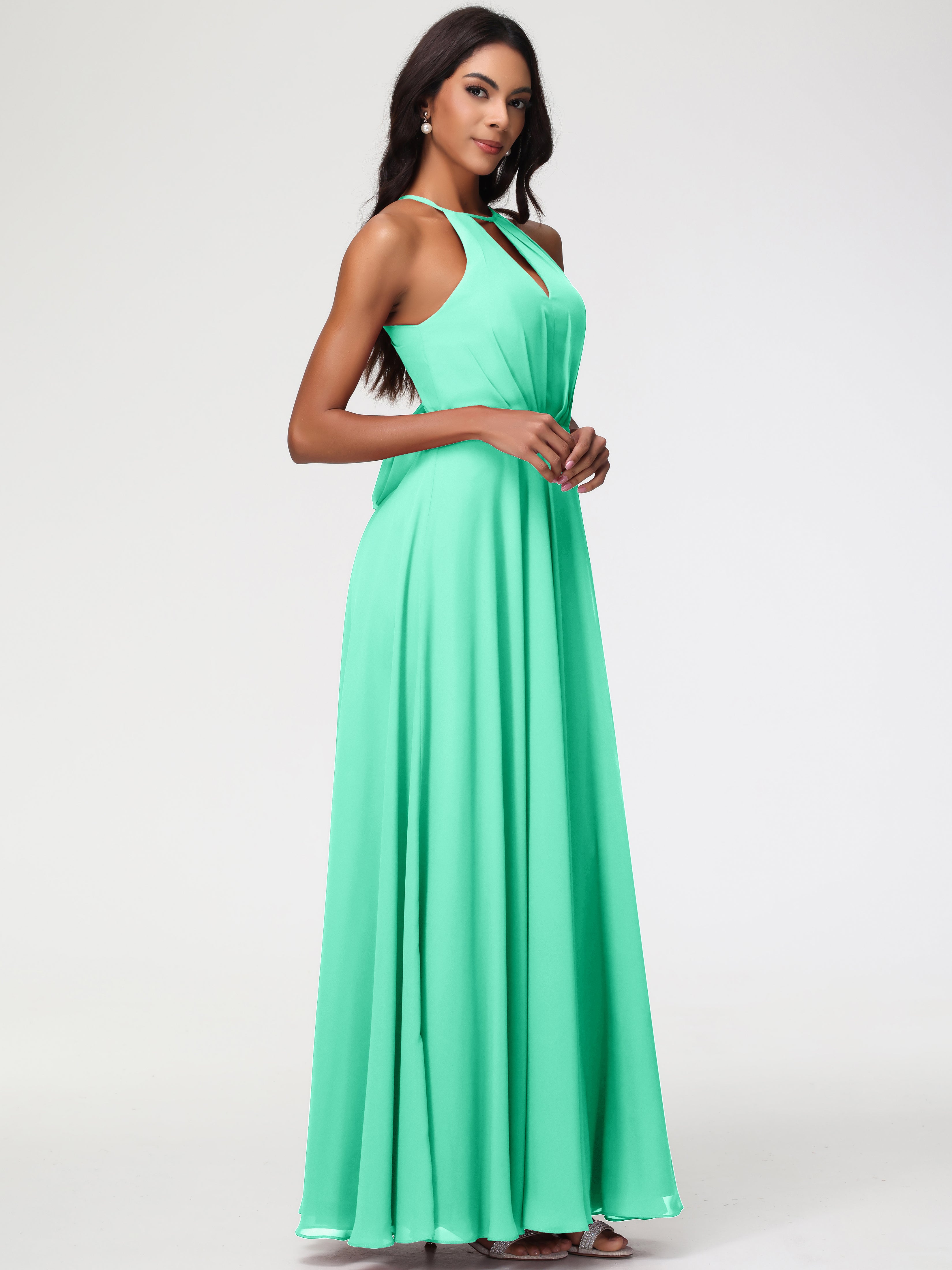Halter A-Line Sleeveless Floor-Length Split Chiffon Bridesmaid Dresses (Copy)