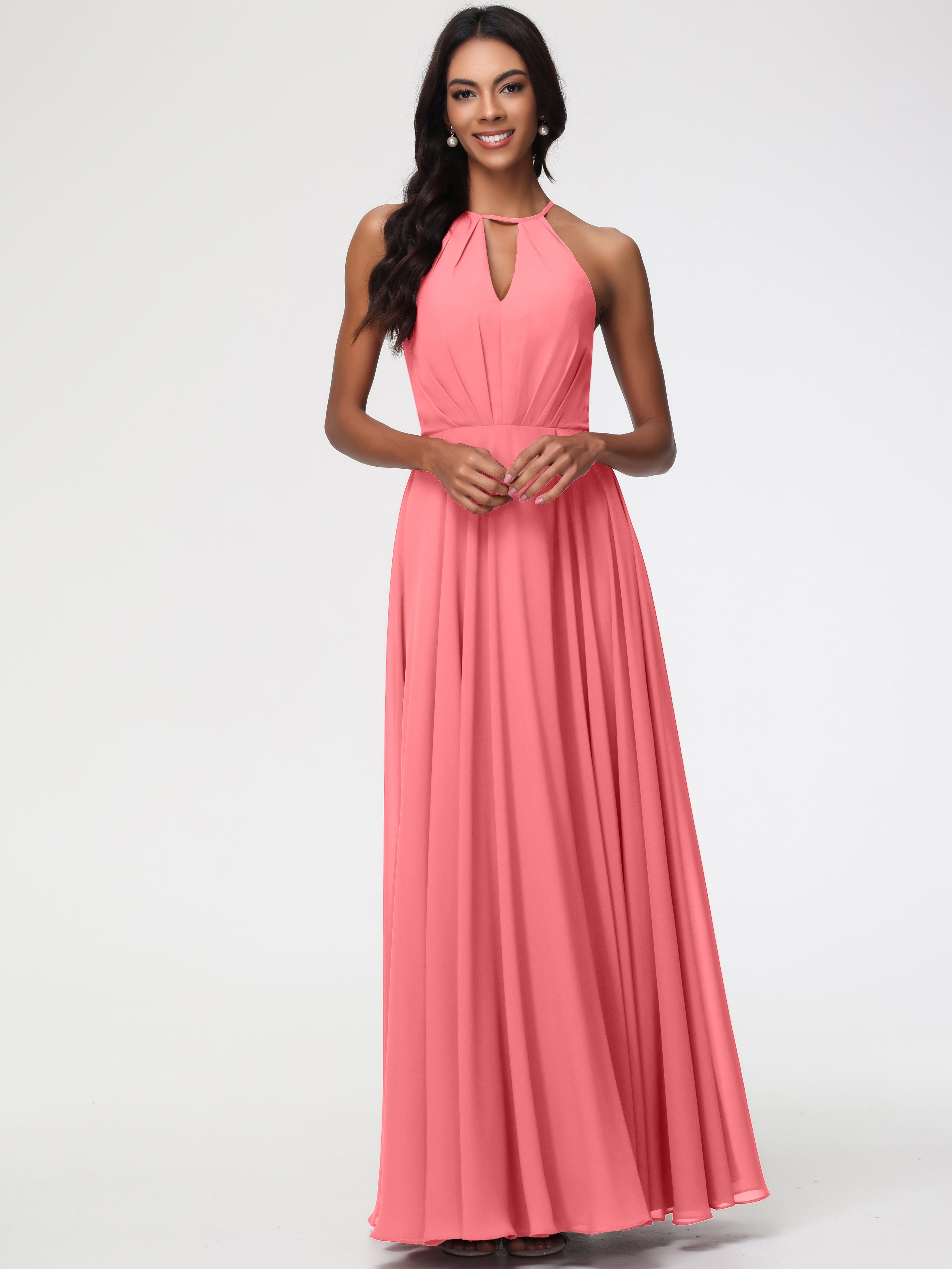 Halter A-Line Sleeveless Floor-Length Split Chiffon Bridesmaid Dresses (Copy)