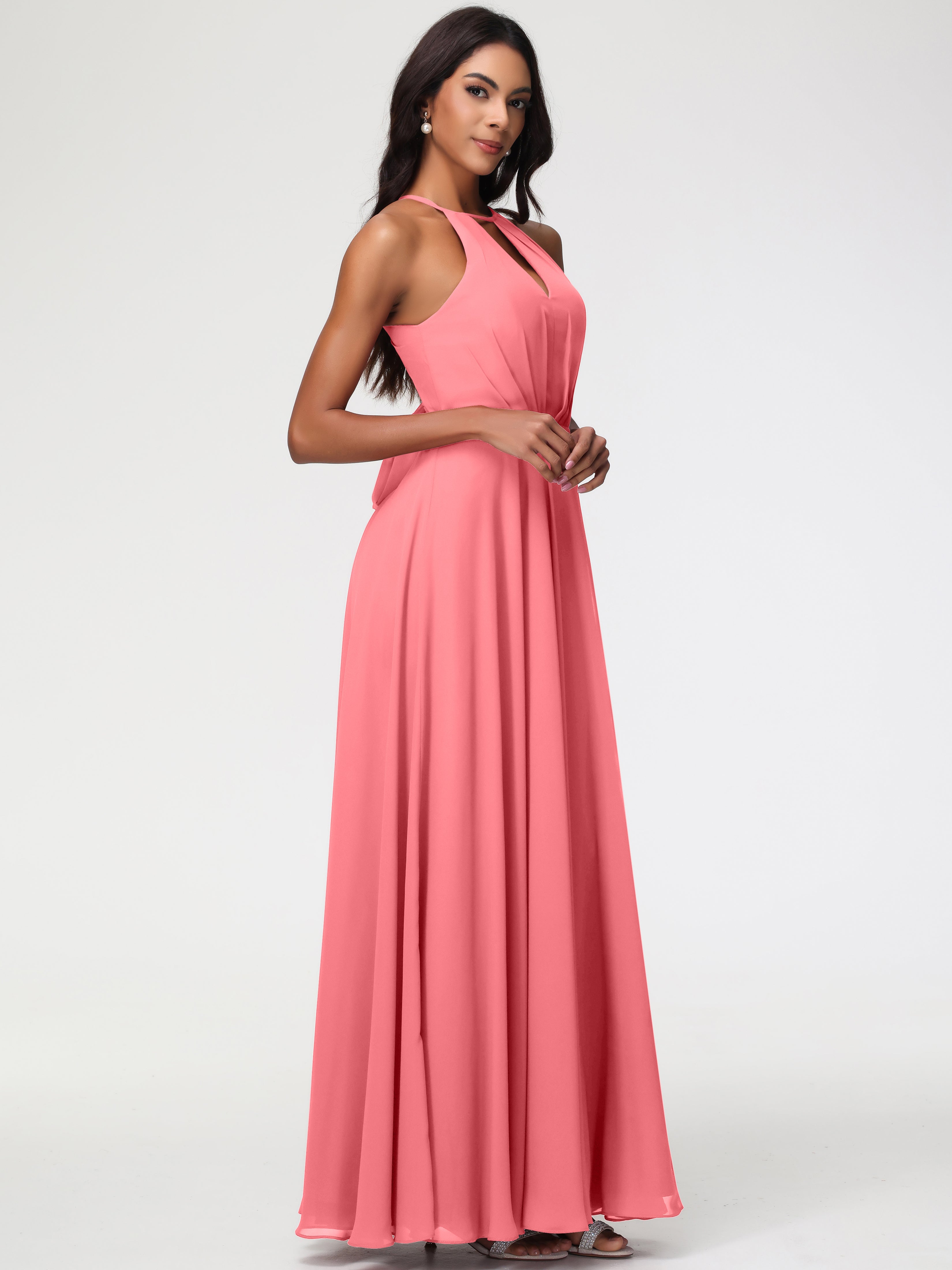 Halter A-Line Sleeveless Floor-Length Split Chiffon Bridesmaid Dresses (Copy)
