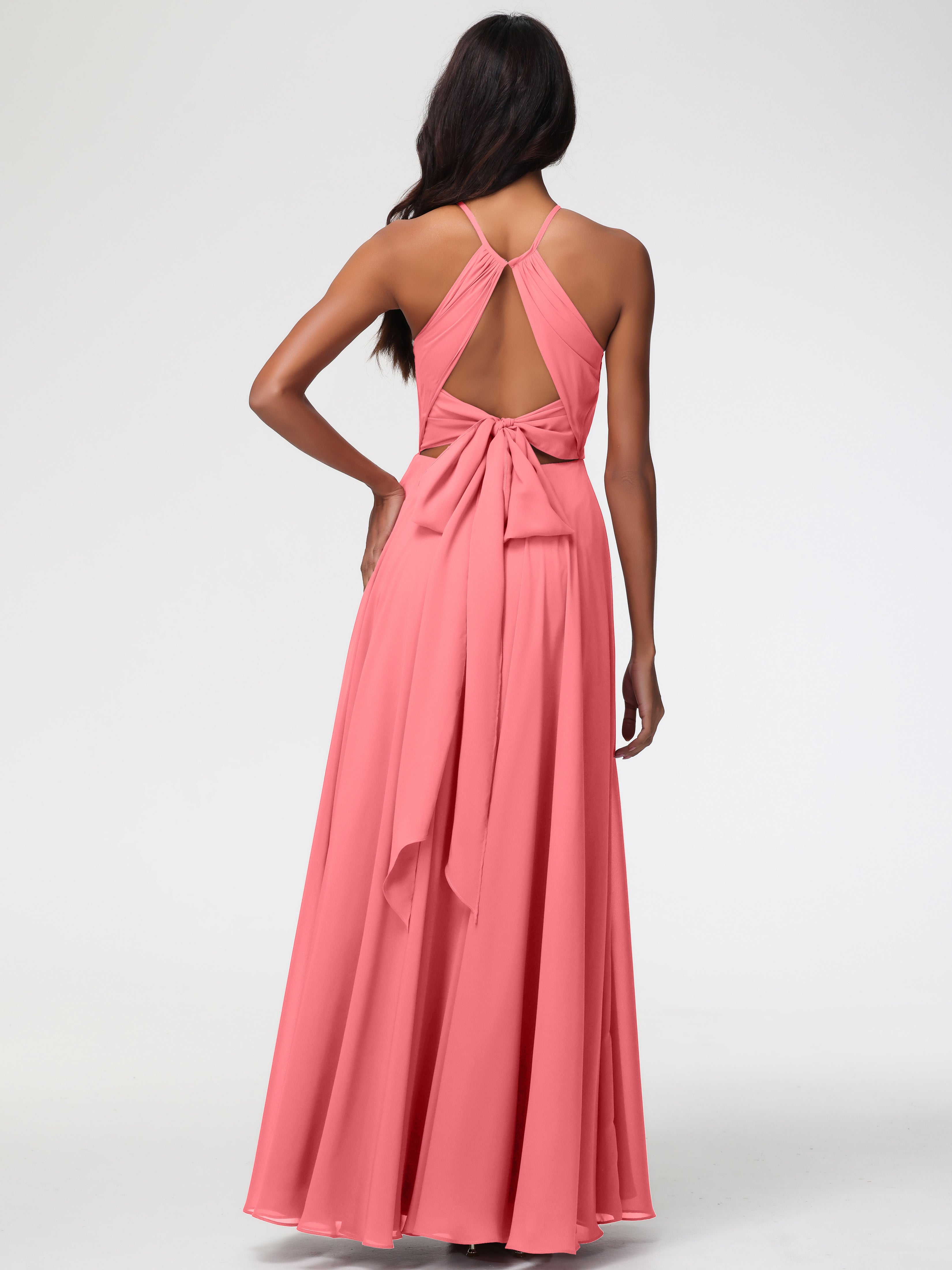 Halter A-Line Sleeveless Floor-Length Split Chiffon Bridesmaid Dresses (Copy)