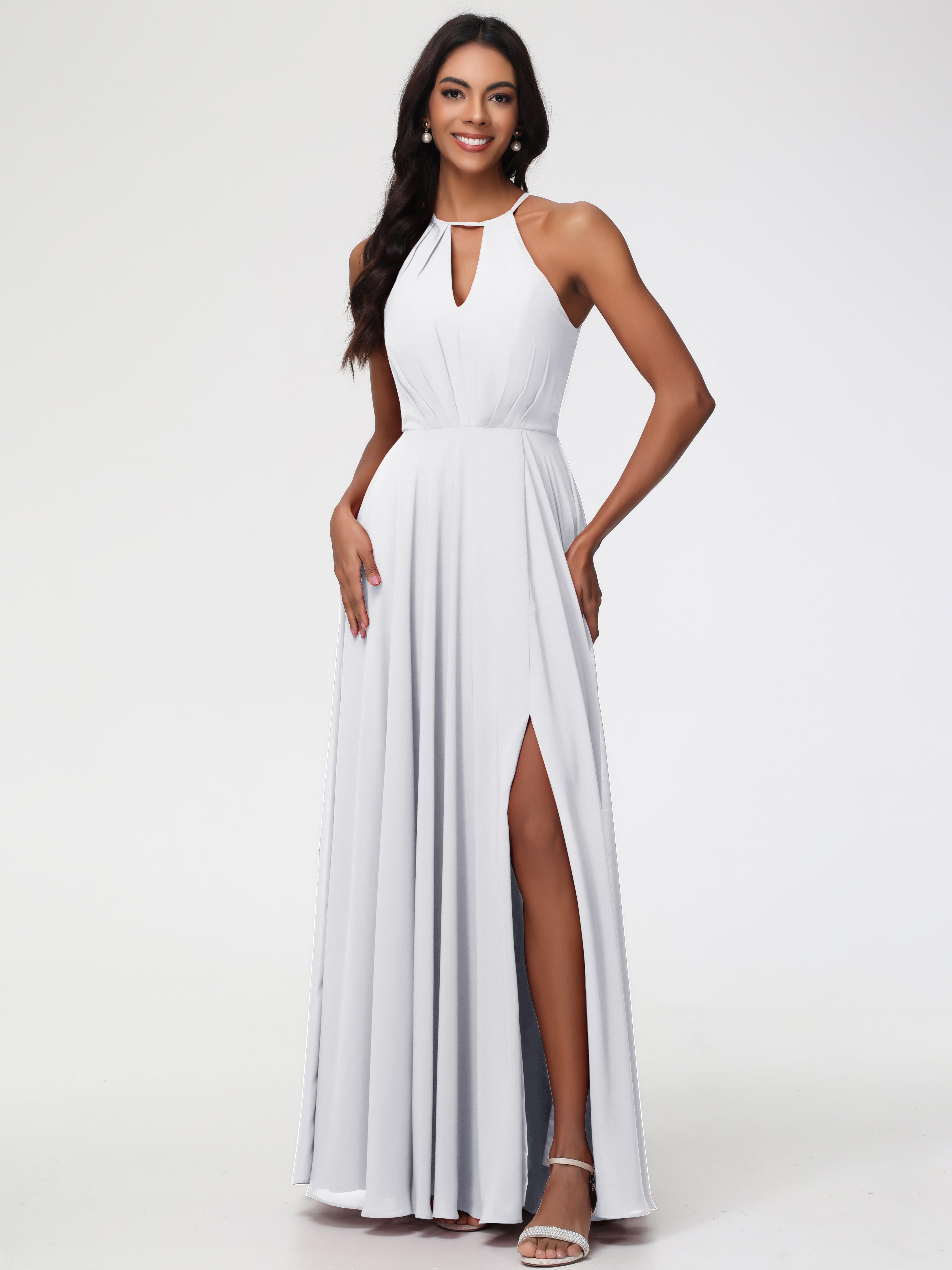 Halter A-Line Sleeveless Floor-Length Split Chiffon Bridesmaid Dresses (Copy)