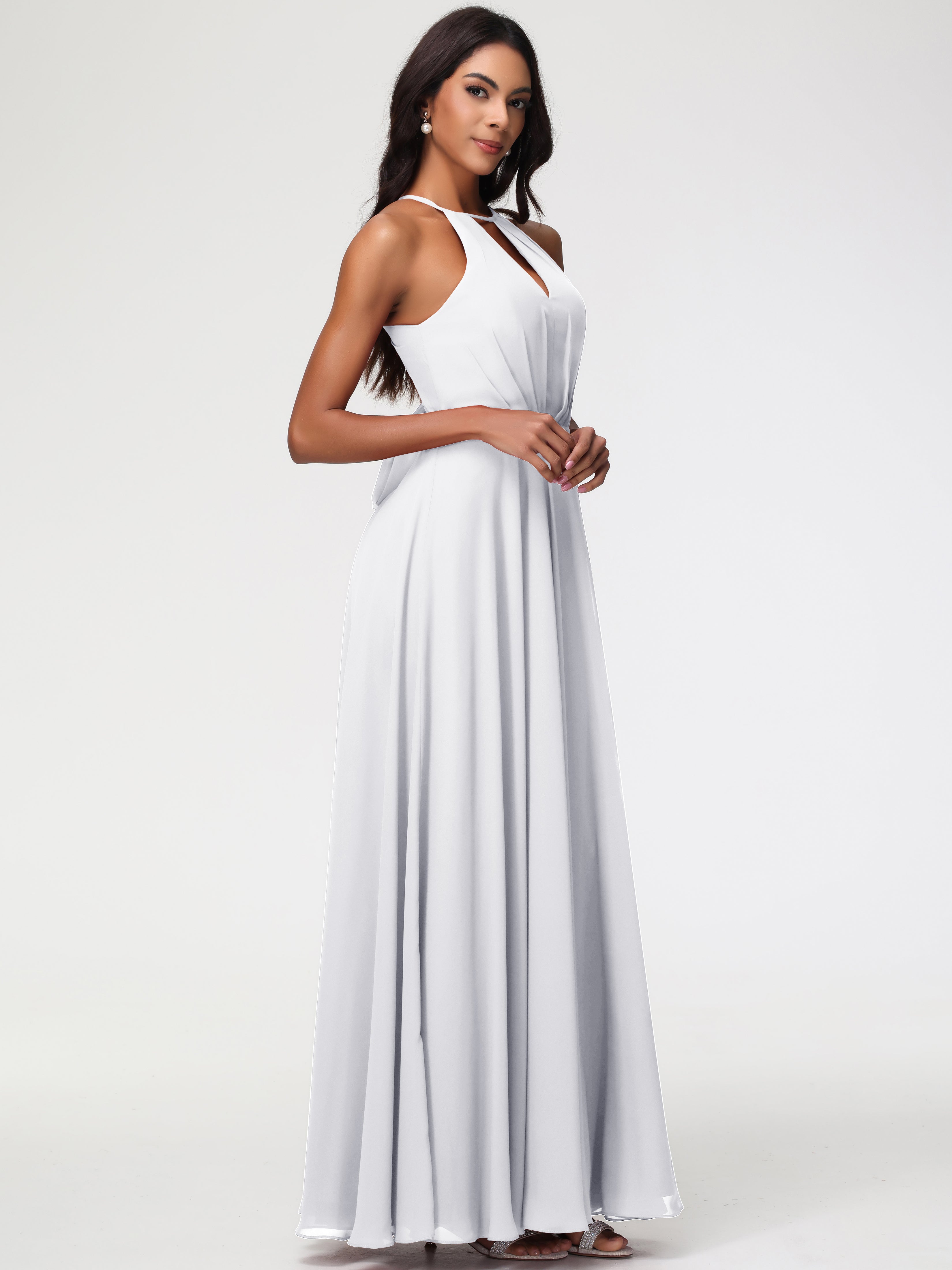 Halter A-Line Sleeveless Floor-Length Split Chiffon Bridesmaid Dresses (Copy)