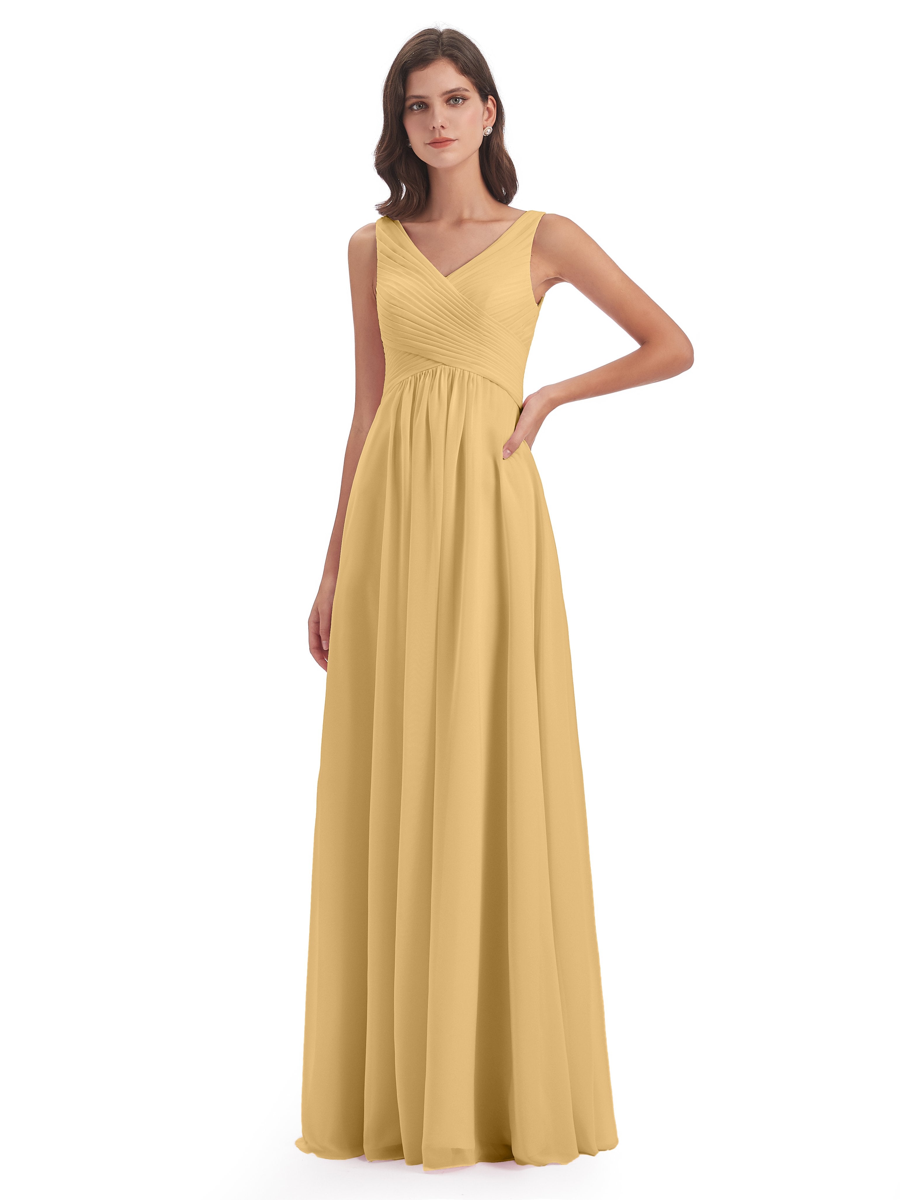 Gold Bridesmaid Shoes A-Line V-Neck Straps Floor-Length Chiffon Brides Gold Bridesmaid Shoes A-Line V-Neck Straps Floor-Length Chiffon Brides