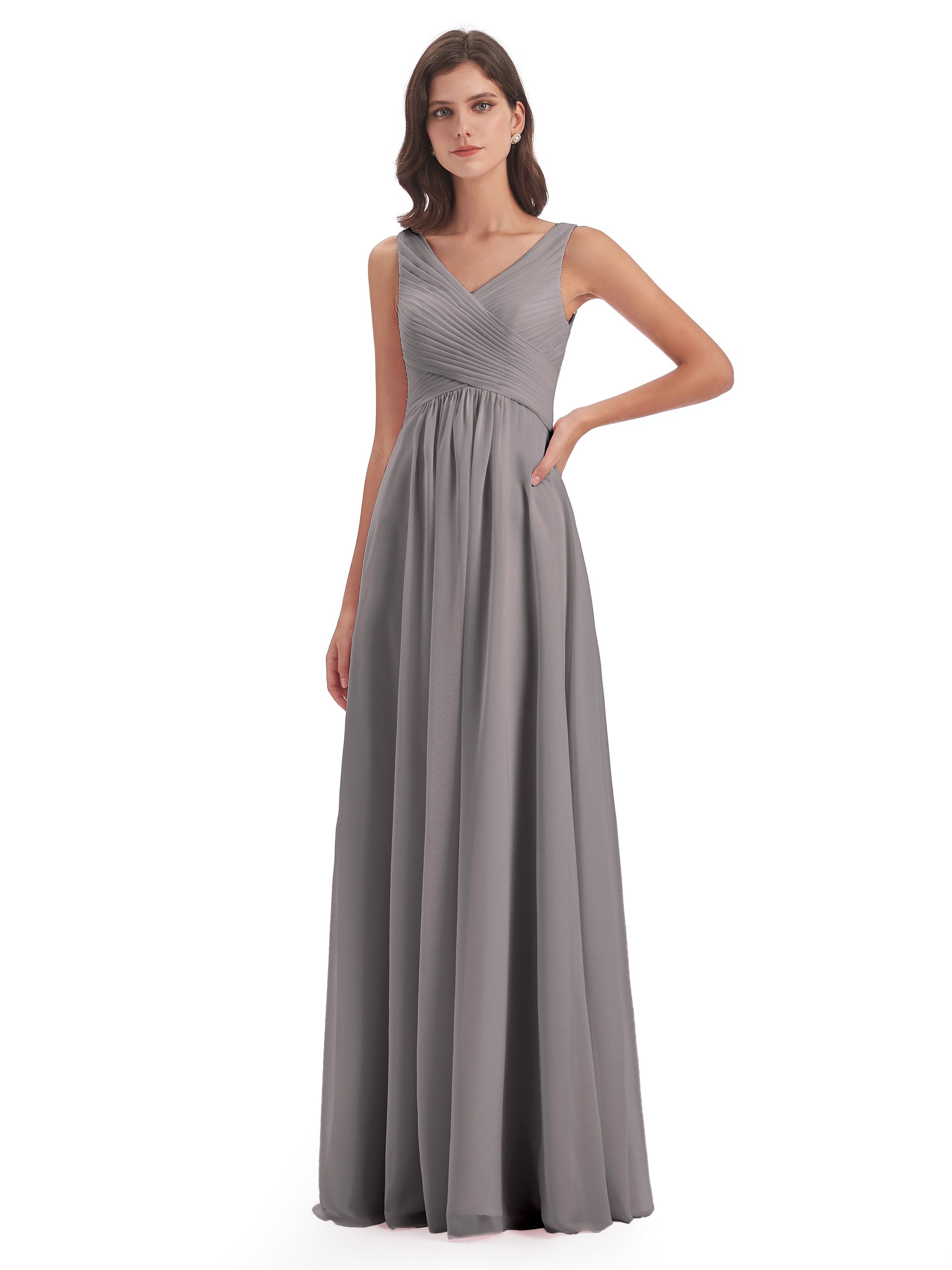 Silver Bridesmaid Shoes A-Line V-Neck Straps Floor-Length Chiffon Brid Silver Bridesmaid Shoes A-Line V-Neck Straps Floor-Length Chiffon Brid