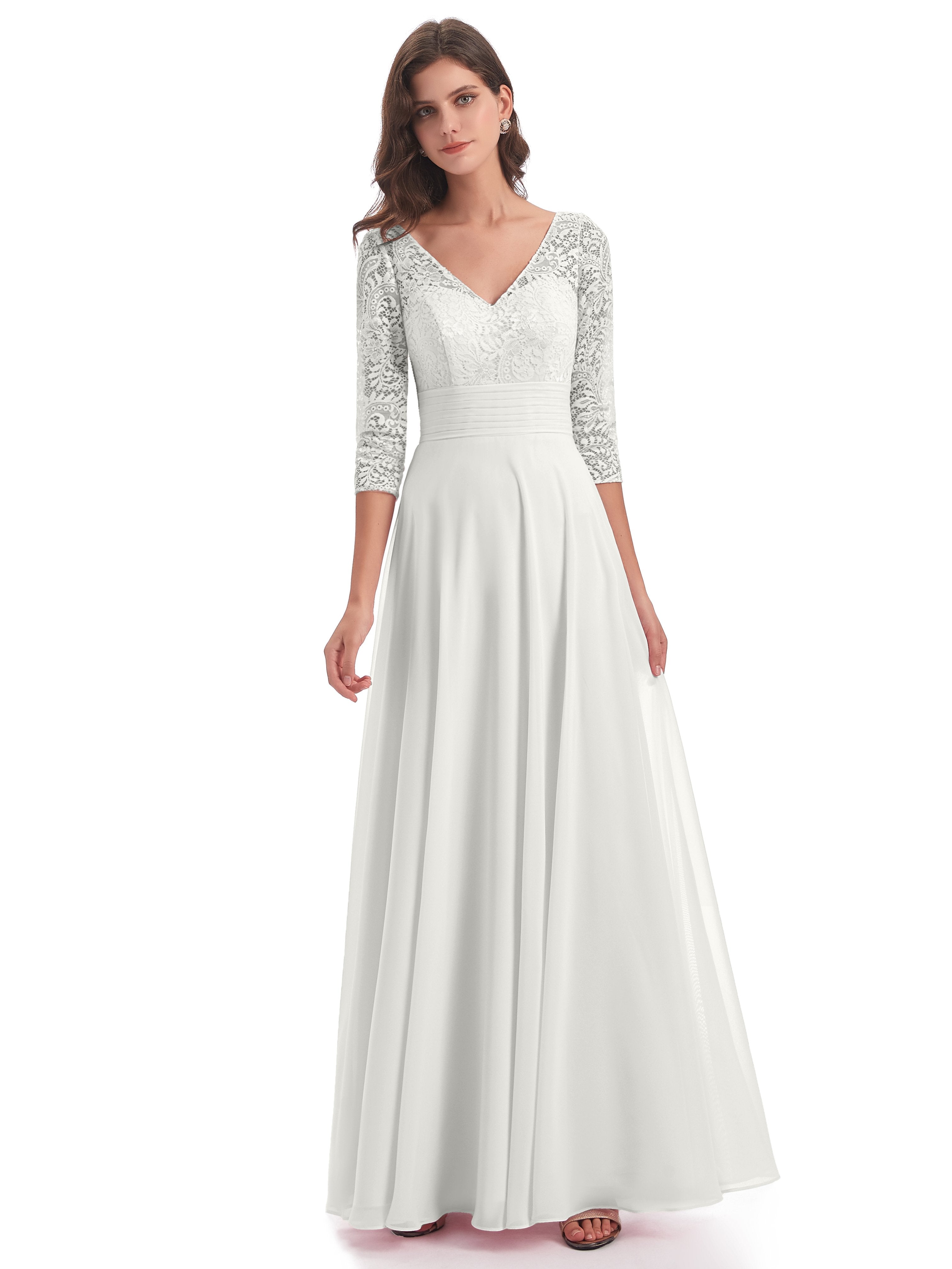 Ivory Bridesmaid Dresses With Sleeves Florence Charming 3/4 Length Sle