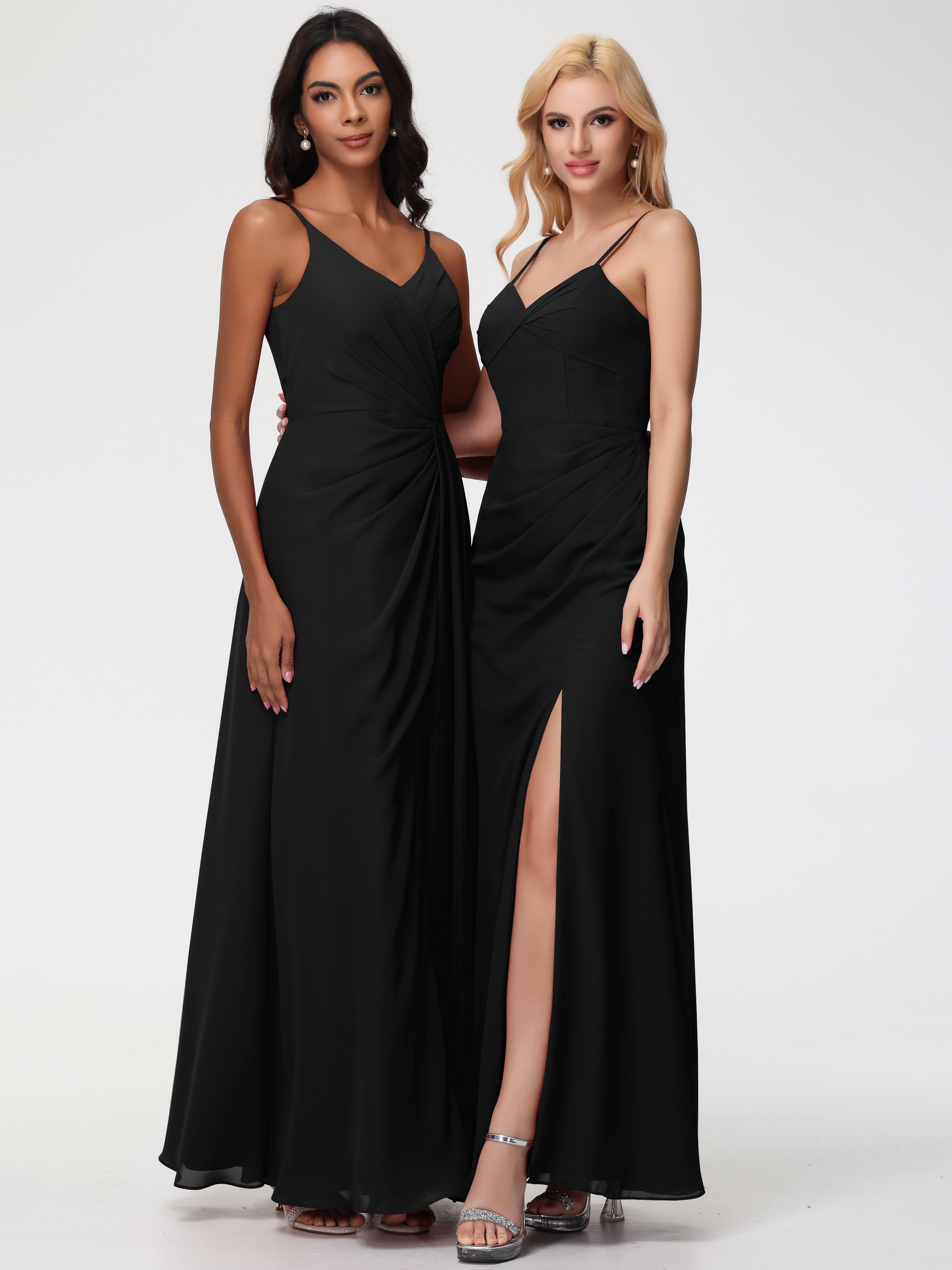 V-Neck Sheath/Column Sleeveless Spaghetti Straps Chiffon Bridesmaid Dresses With Split