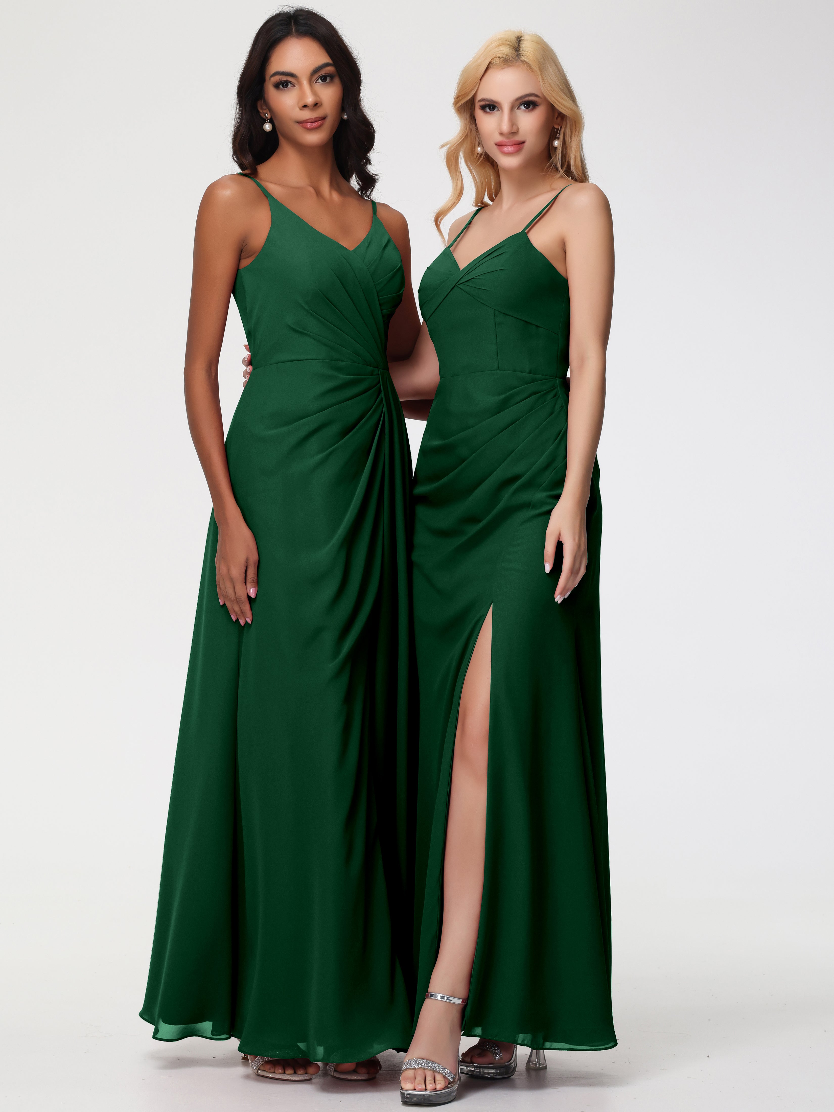 V-Neck Sheath/Column Sleeveless Spaghetti Straps Chiffon Bridesmaid Dresses With Split