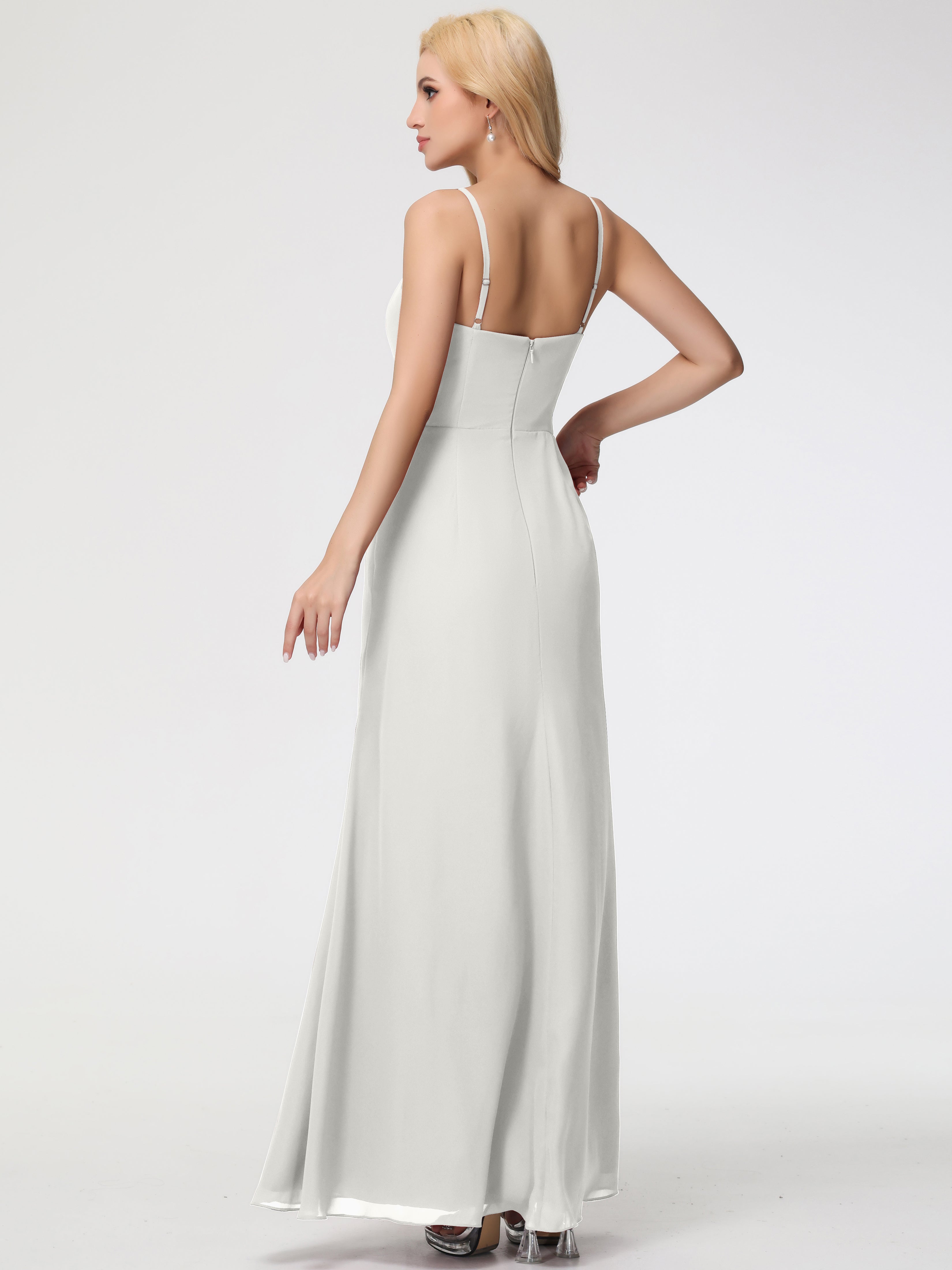 V-Neck Sheath/Column Sleeveless Spaghetti Straps Chiffon Bridesmaid Dresses With Split