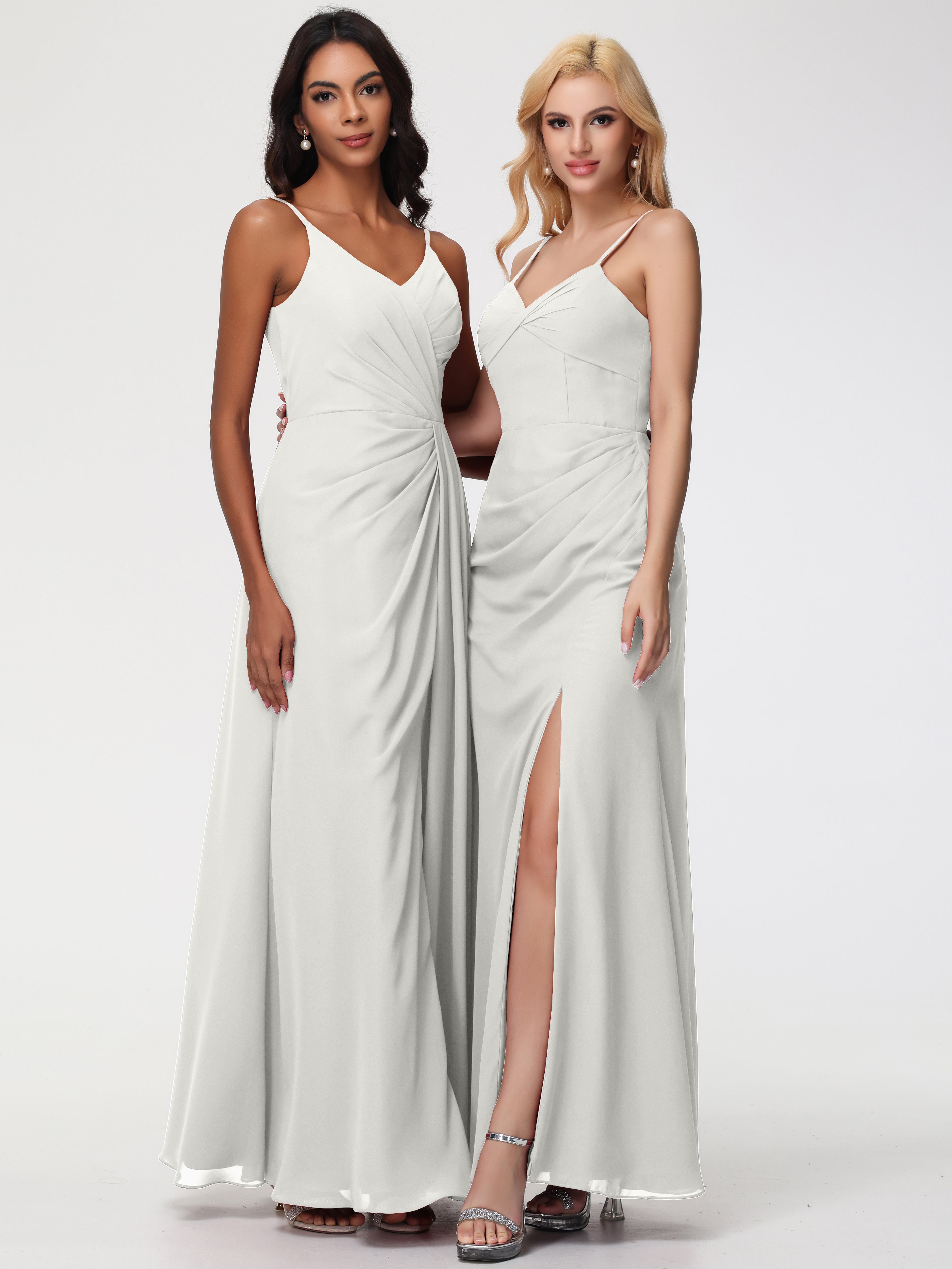 V-Neck Sheath/Column Sleeveless Spaghetti Straps Chiffon Bridesmaid Dresses With Split