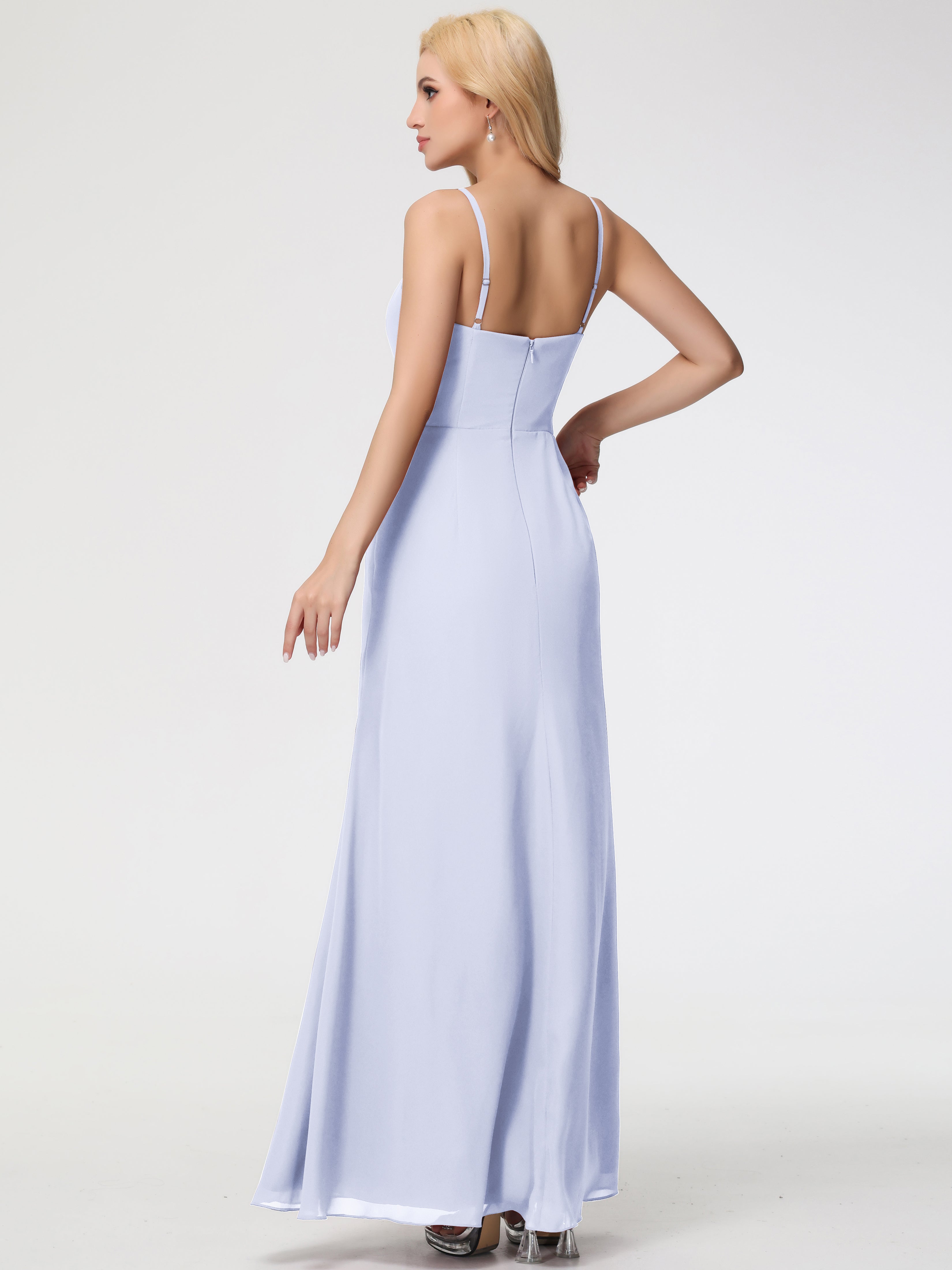 V-Neck Sheath/Column Sleeveless Spaghetti Straps Chiffon Bridesmaid Dresses With Split