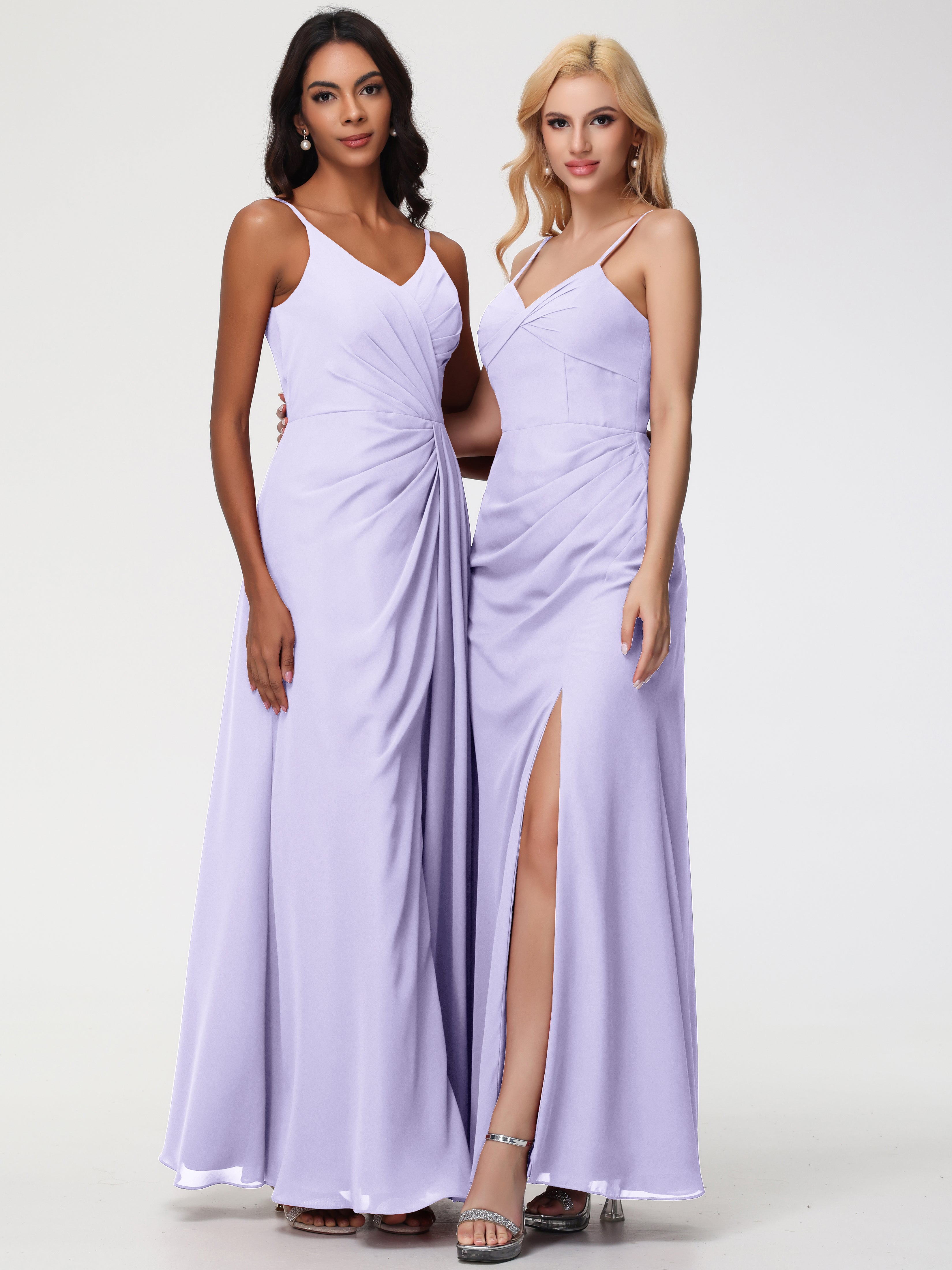 V-Neck Sheath/Column Sleeveless Spaghetti Straps Chiffon Bridesmaid Dresses With Split