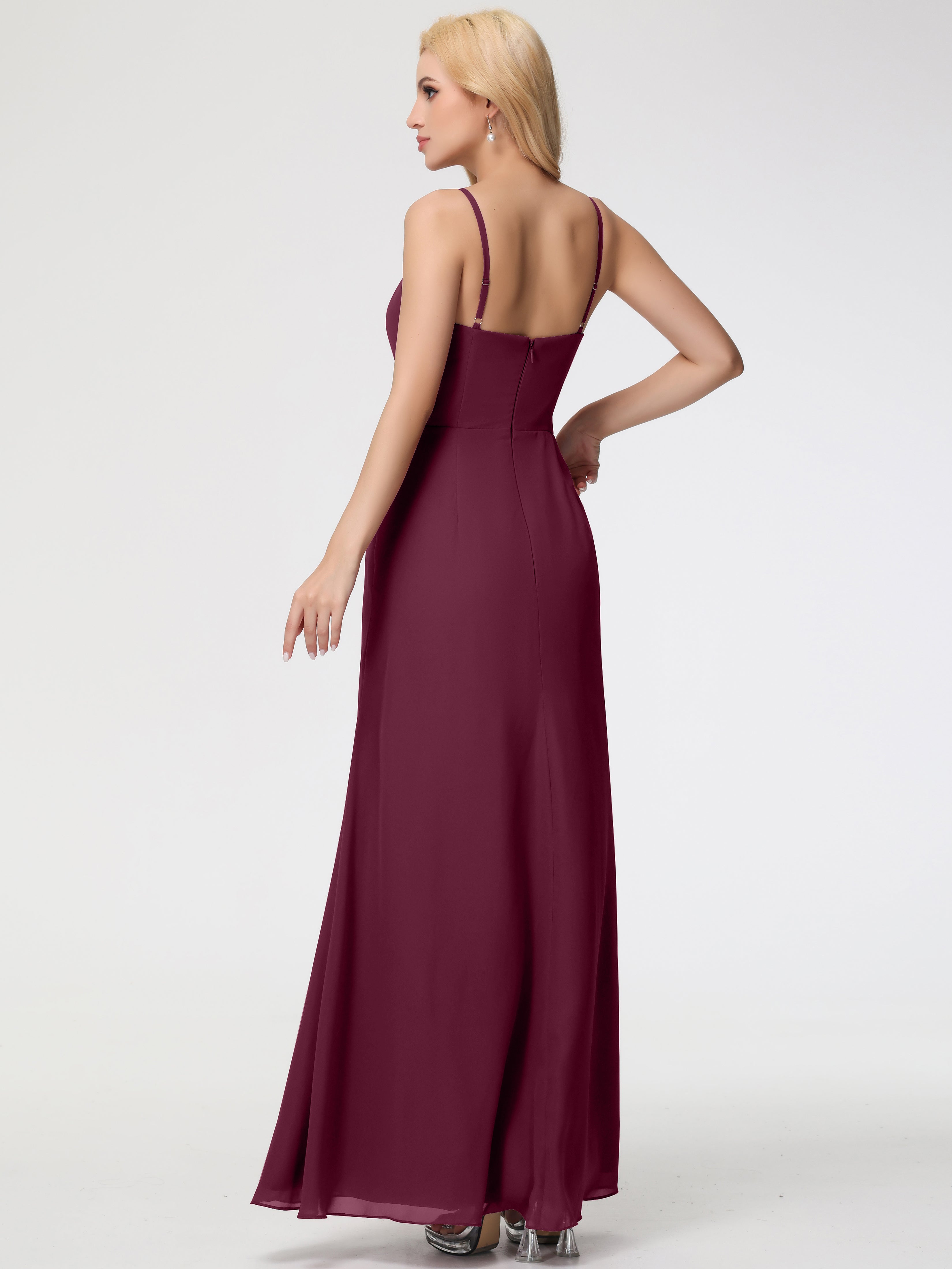 V-Neck A-Line Sleeveless Spaghetti Straps Chiffon Bridesmaid Dresses With Split (Copy)