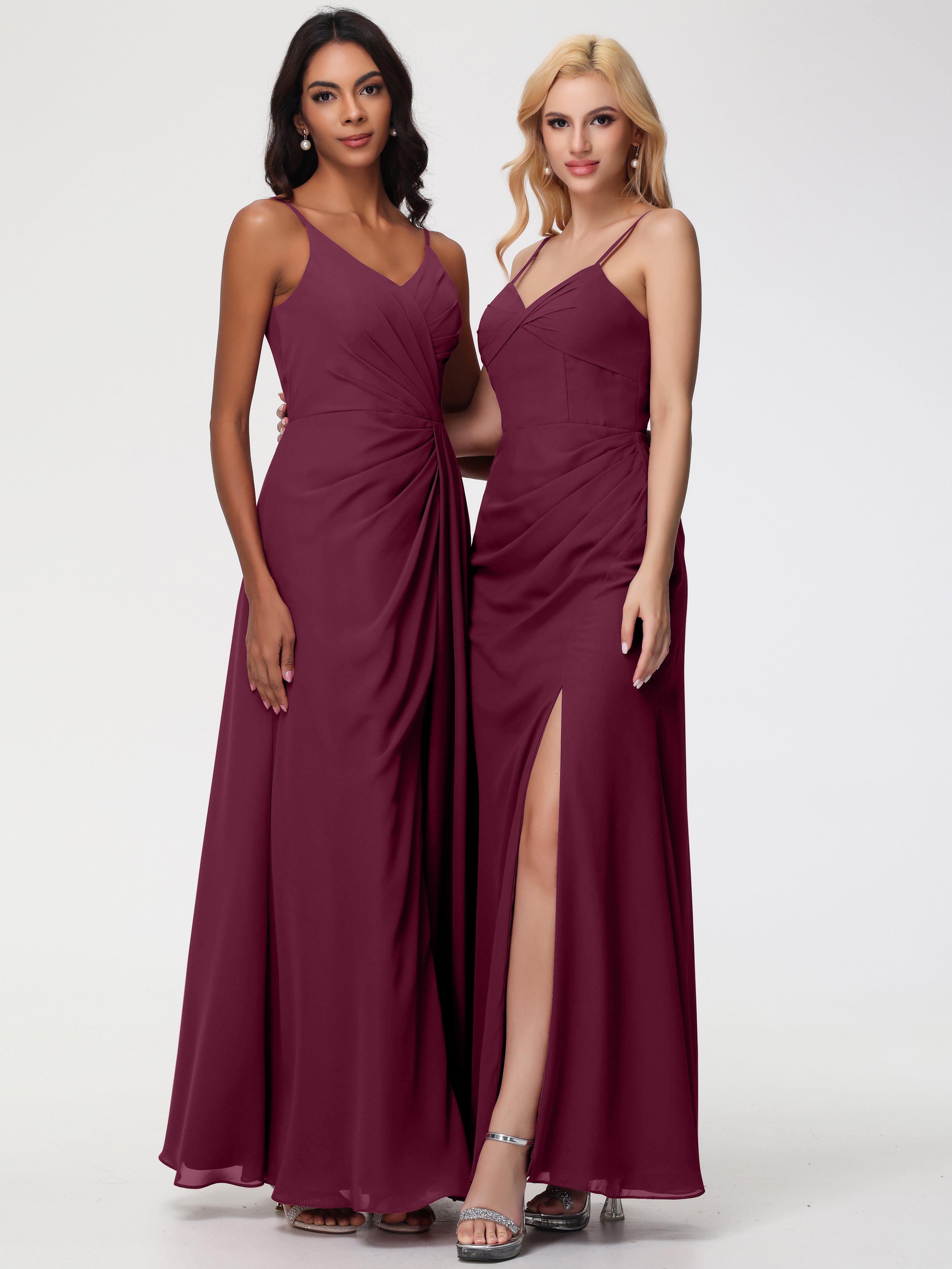 V-Neck A-Line Sleeveless Spaghetti Straps Chiffon Bridesmaid Dresses With Split (Copy)