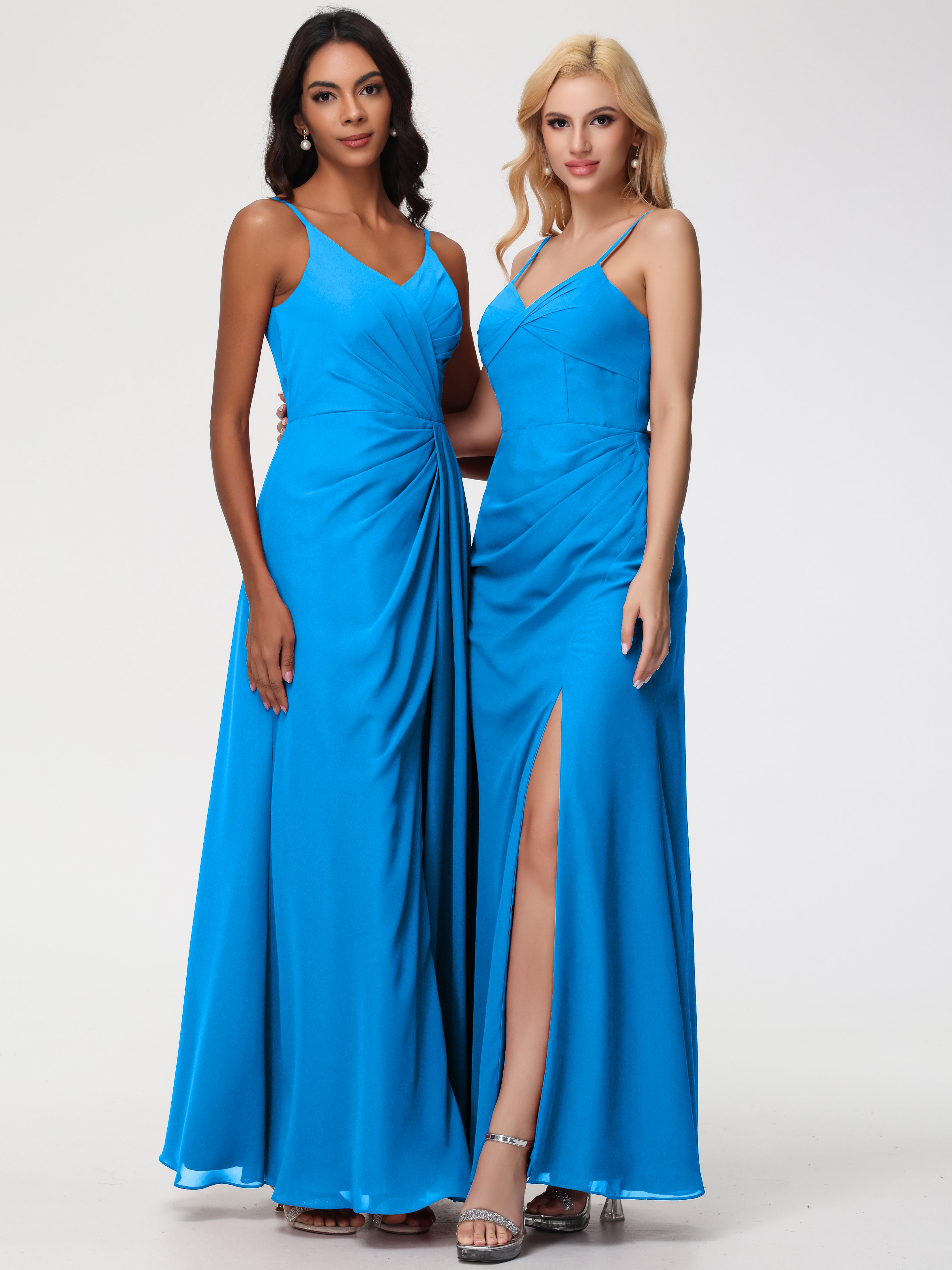 V-Neck A-Line Sleeveless Spaghetti Straps Chiffon Bridesmaid Dresses With Split (Copy)