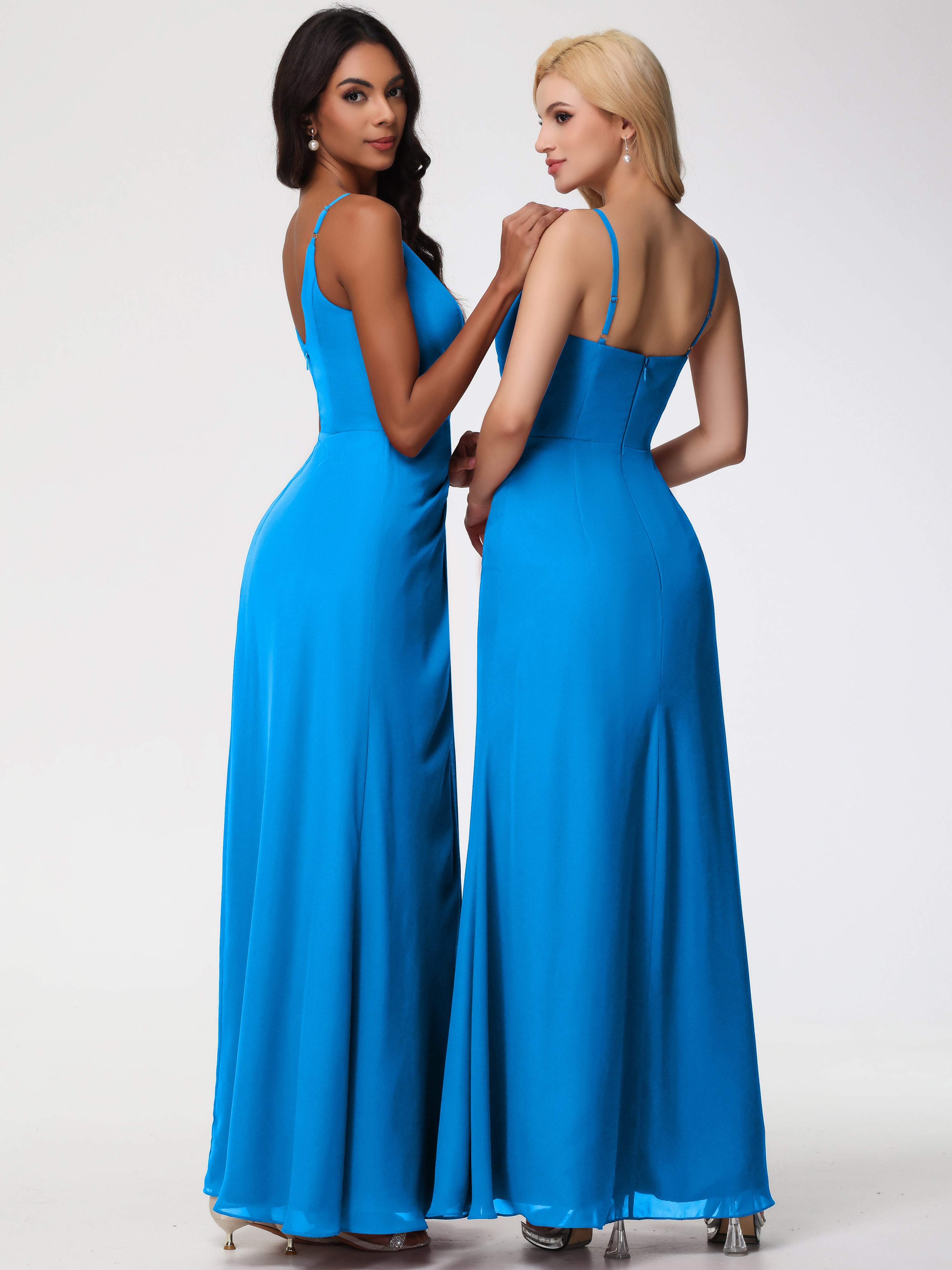 V-Neck A-Line Sleeveless Spaghetti Straps Chiffon Bridesmaid Dresses With Split (Copy)