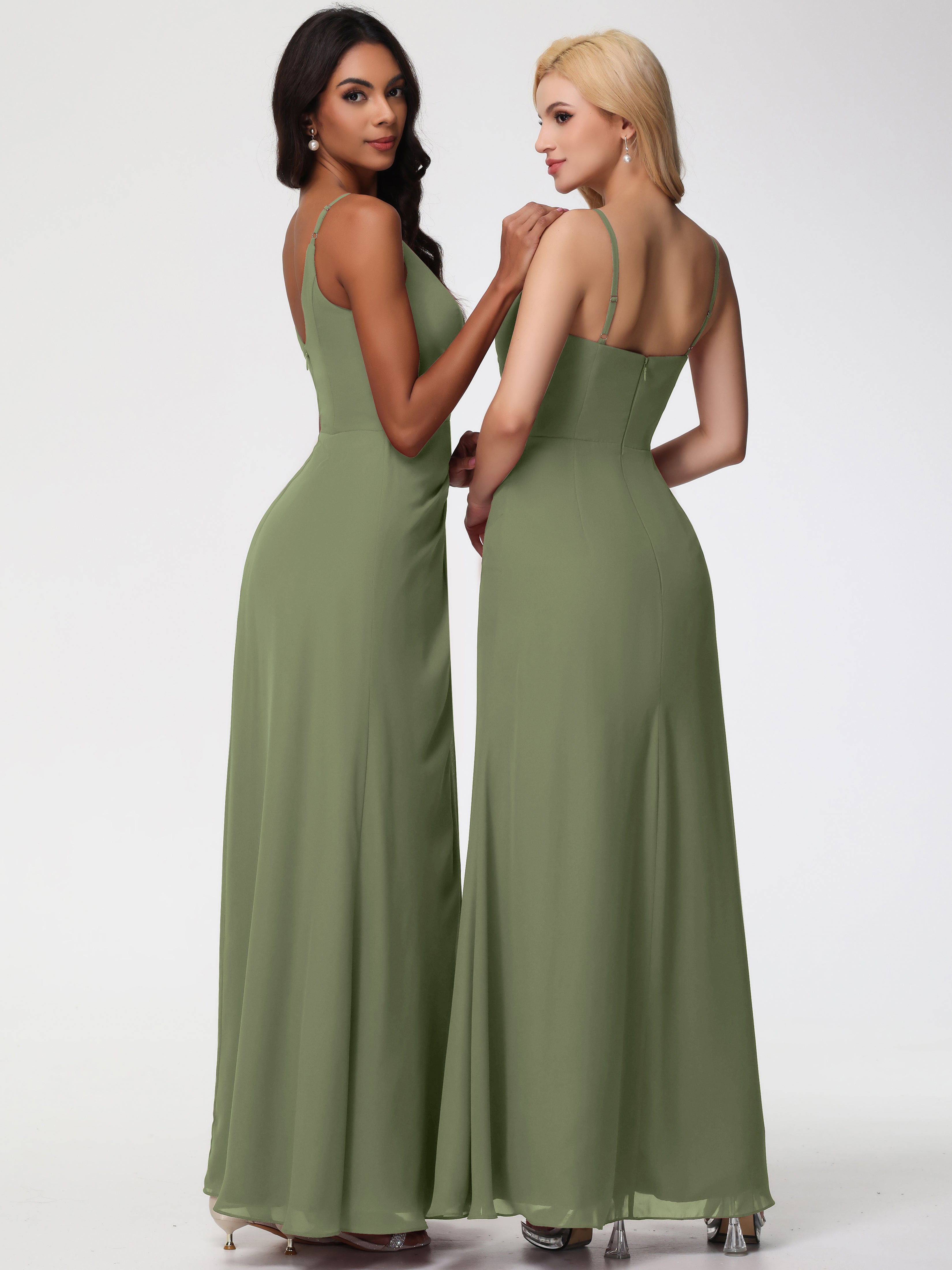 V-Neck A-Line Sleeveless Spaghetti Straps Chiffon Bridesmaid Dresses With Split (Copy)