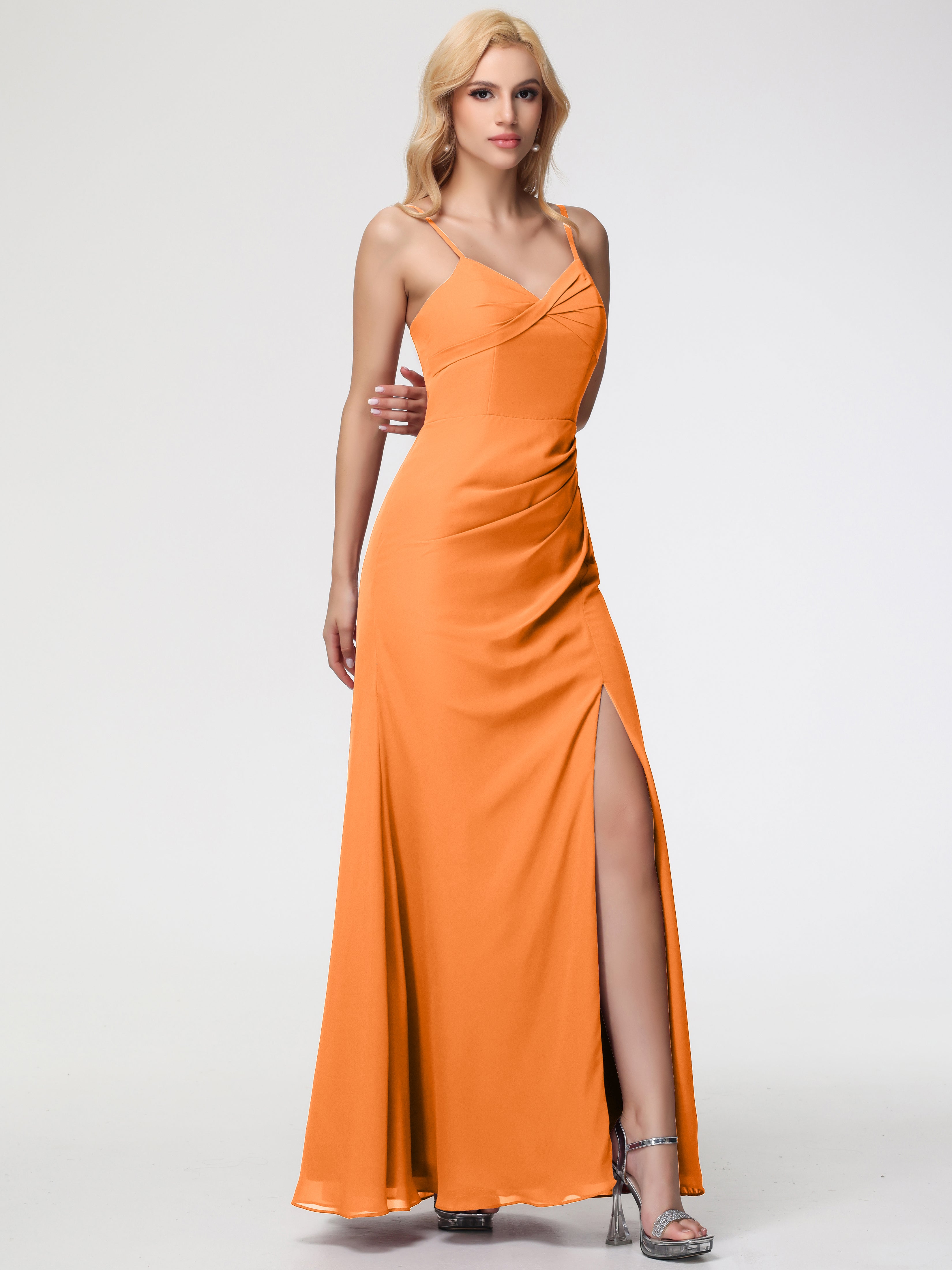 V-Neck A-Line Sleeveless Spaghetti Straps Chiffon Bridesmaid Dresses With Split (Copy)