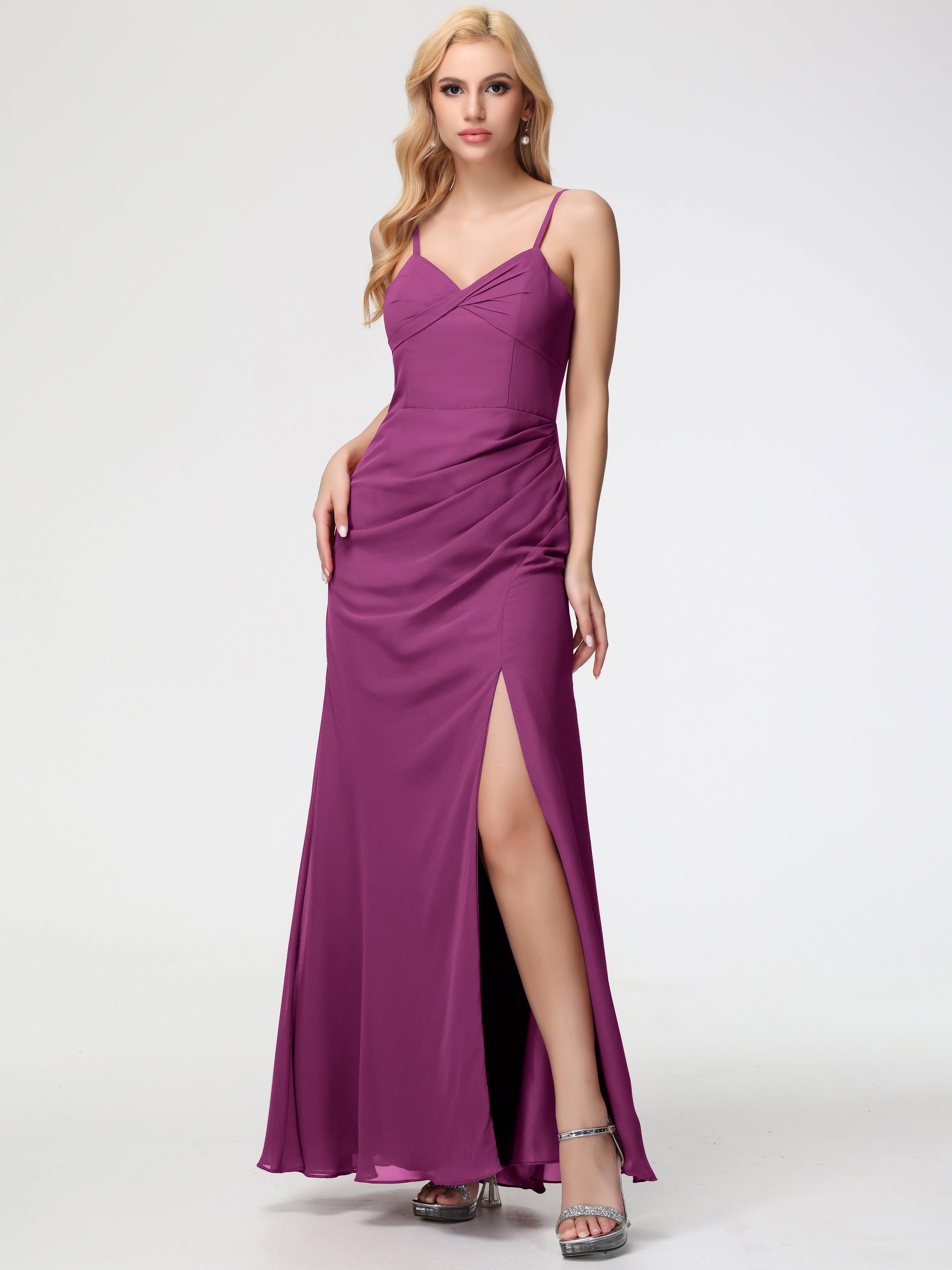 V-Neck A-Line Sleeveless Spaghetti Straps Chiffon Bridesmaid Dresses With Split (Copy)