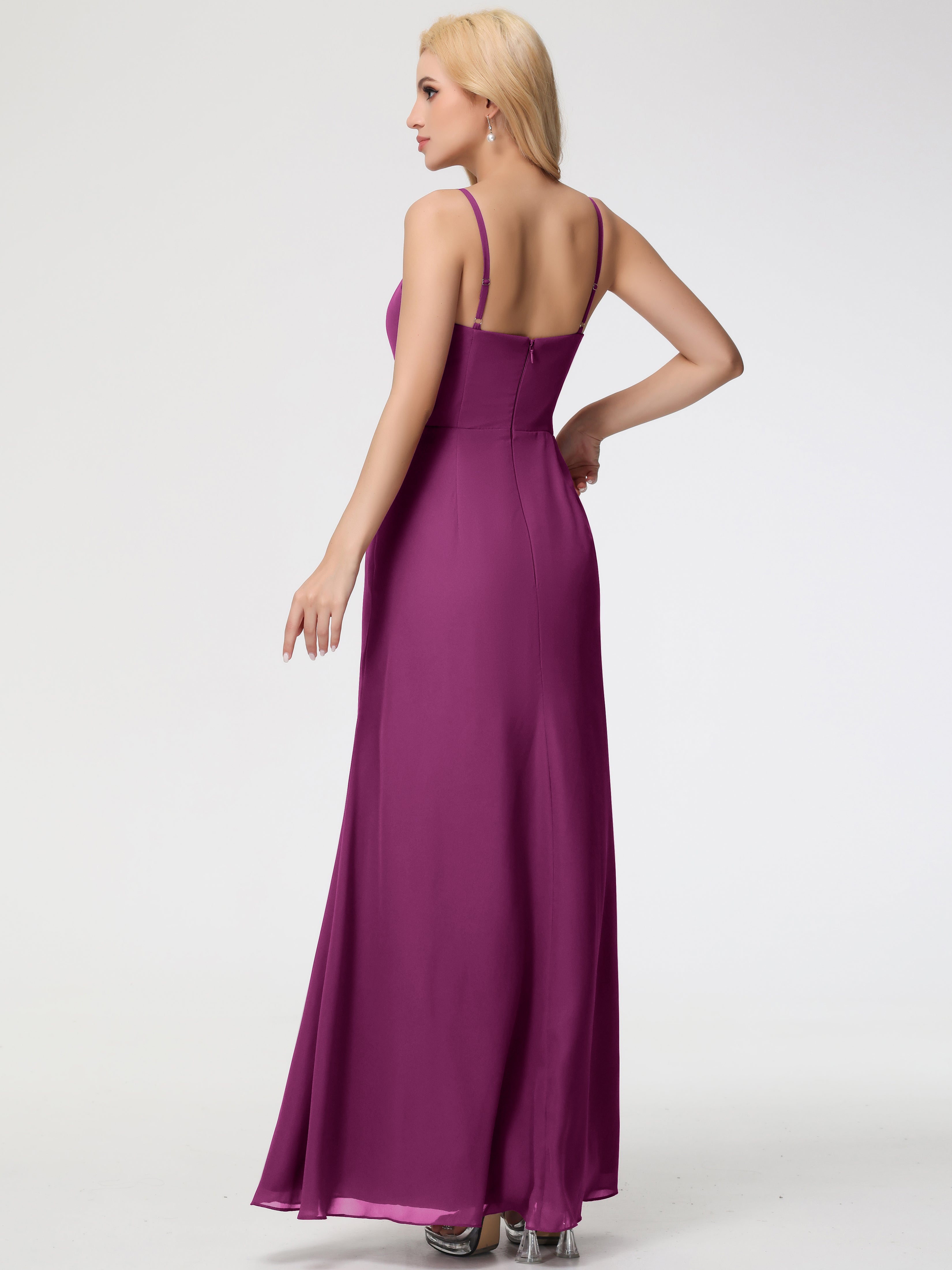 V-Neck A-Line Sleeveless Spaghetti Straps Chiffon Bridesmaid Dresses With Split (Copy)