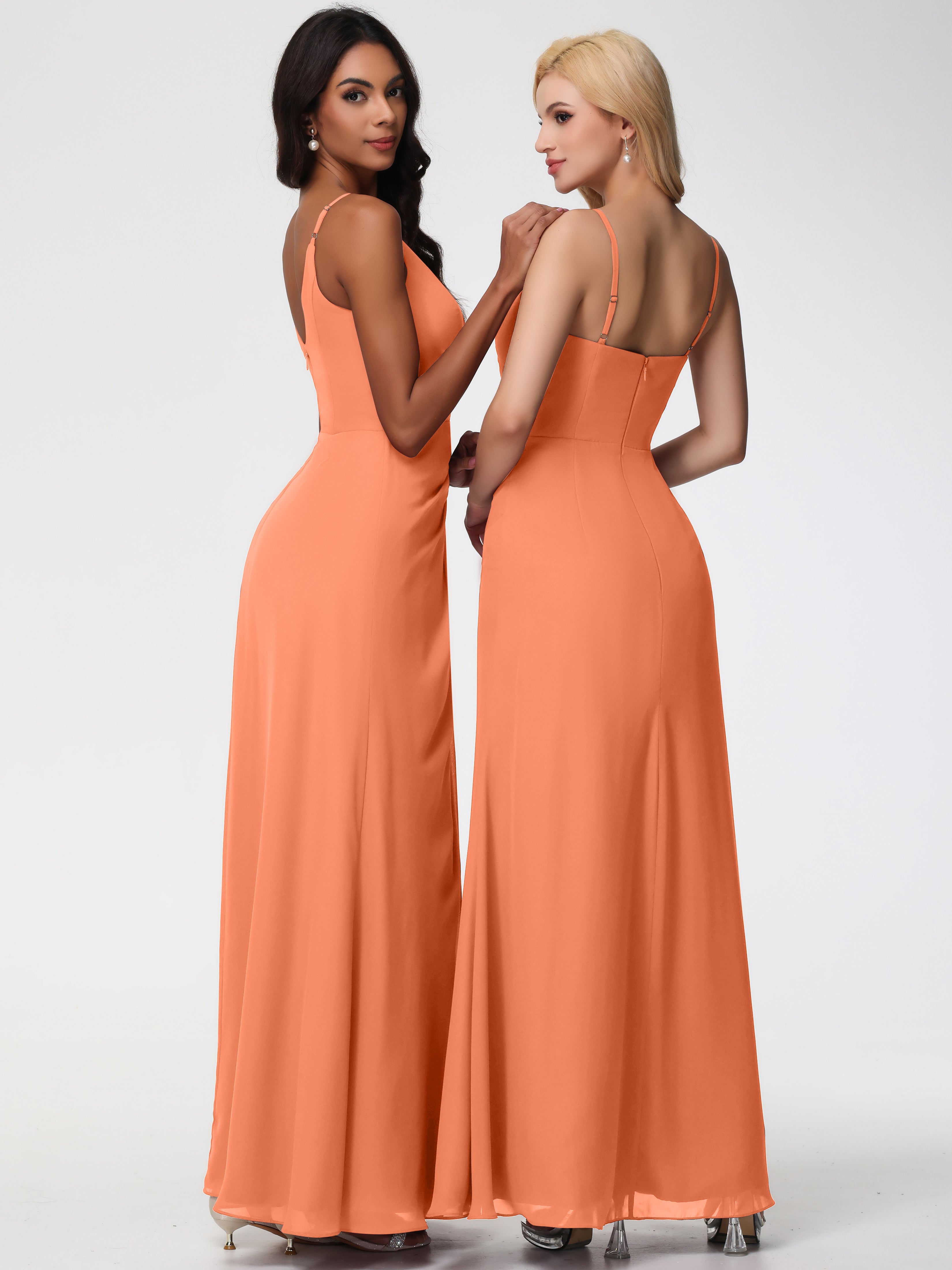 V-Neck A-Line Sleeveless Spaghetti Straps Chiffon Bridesmaid Dresses With Split (Copy)
