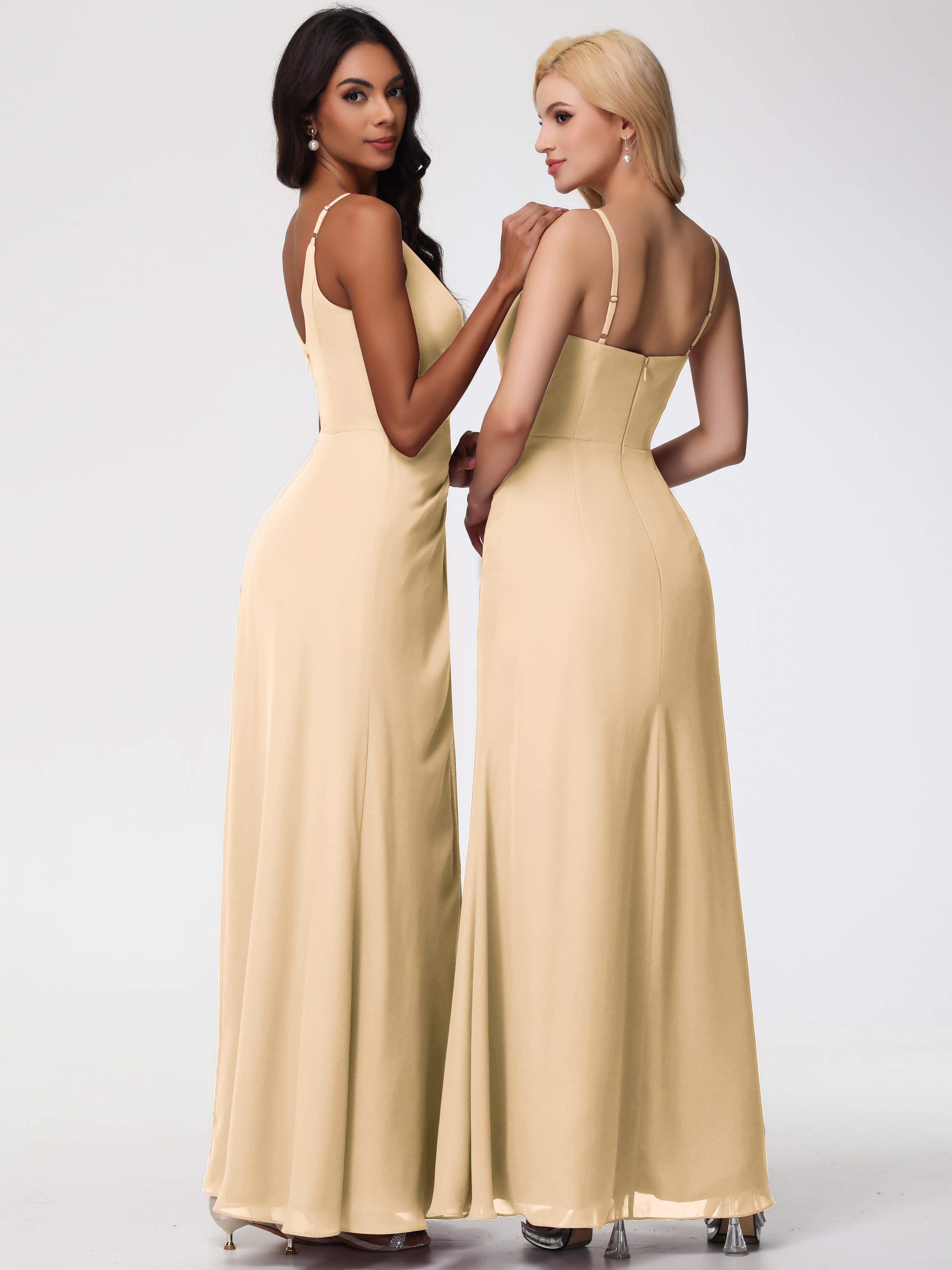 V-Neck A-Line Sleeveless Spaghetti Straps Chiffon Bridesmaid Dresses With Split (Copy)